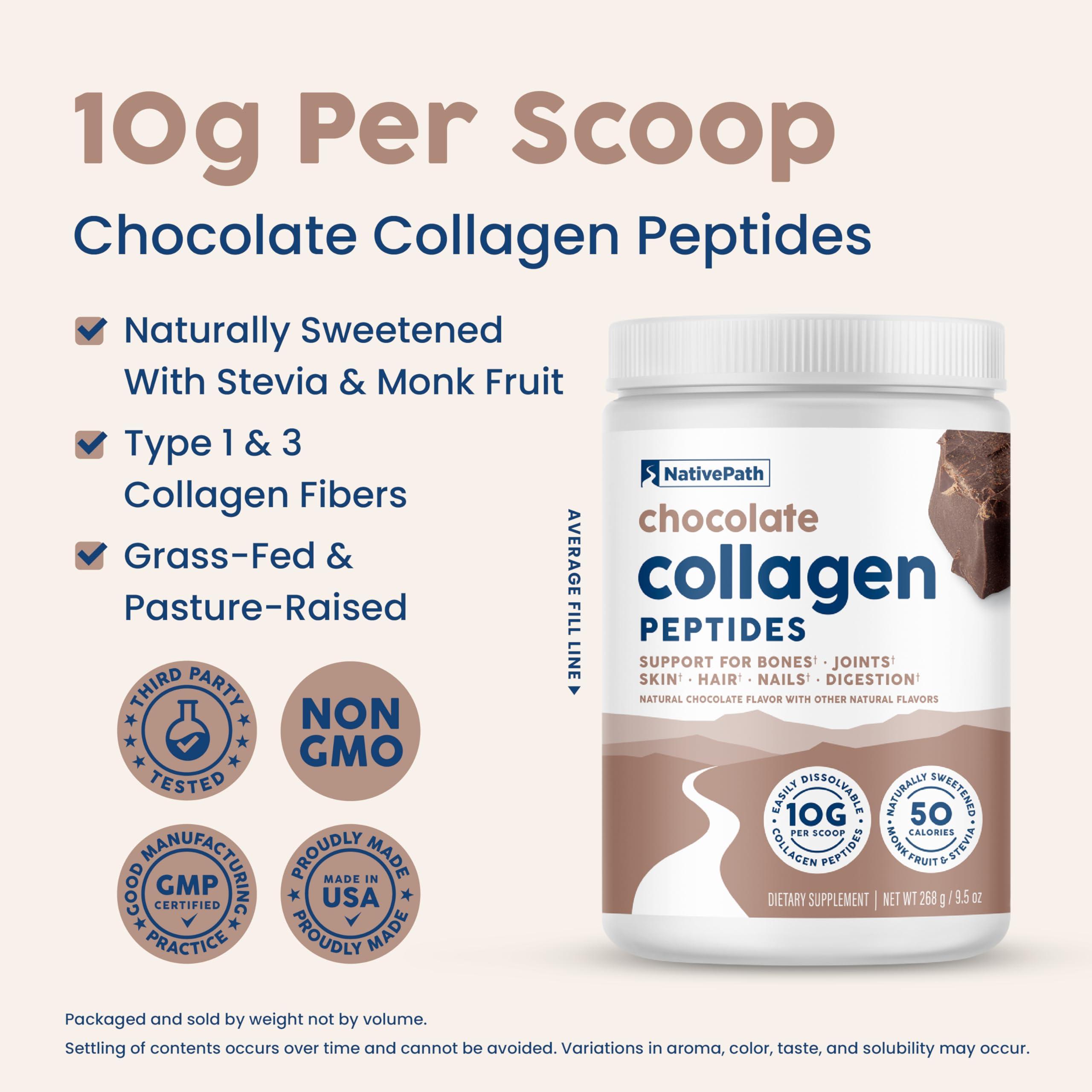 NativePath NativePath Collagen Peptides - Hydrolyzed Type 1 & 3 Collagen. Keto & Paleo Grass-Fed Protein Powder for Hair, Skin, Nails, Bones, Joints, Digestion and More - No Gluten or Dairy (Chocolate, 268g)