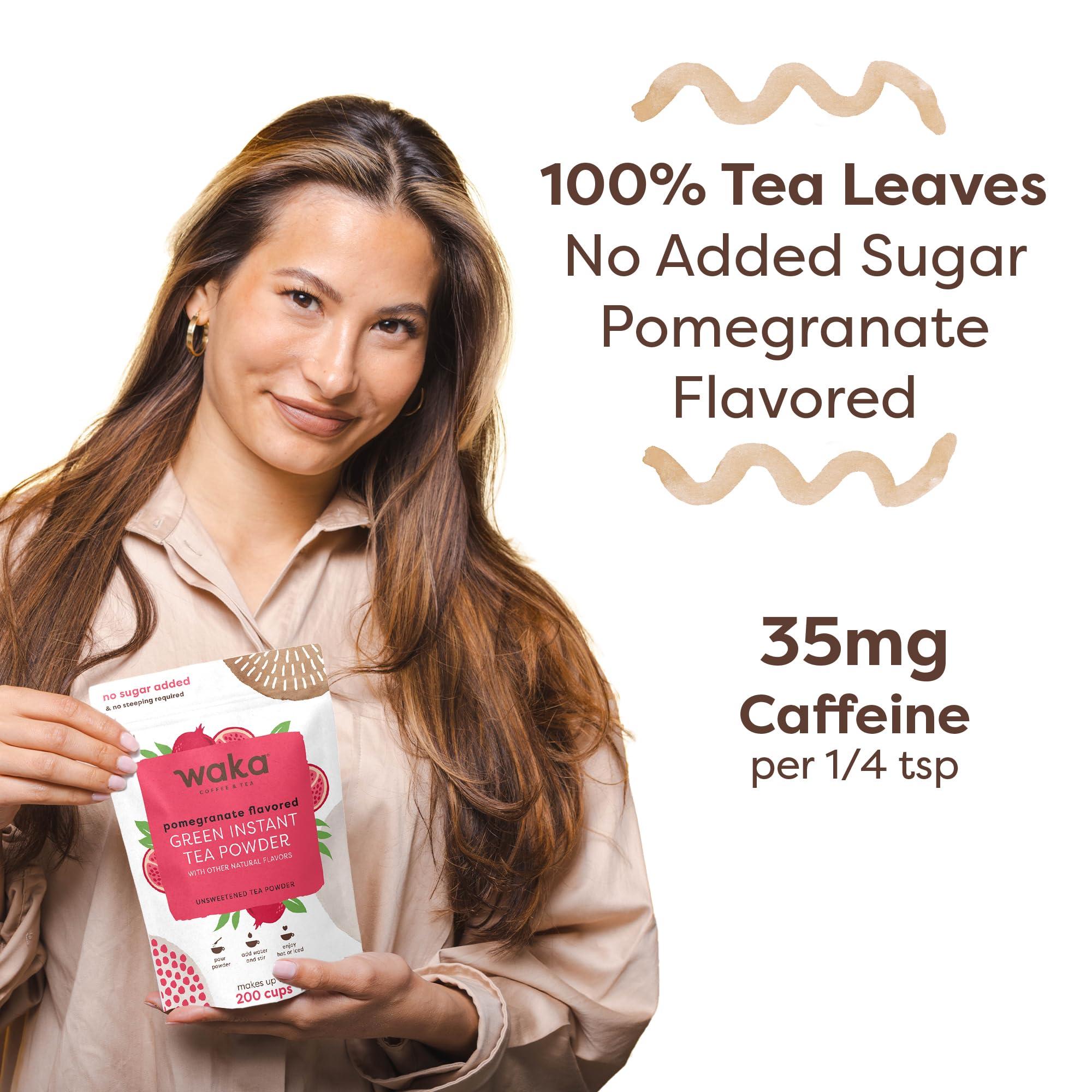 Waka Coffee Waka Instant Green Tea Mix, Pomegranate Flavored - 100% Tea Leaves, No Additives, Unsweetened Tea Powder in Bulk Pouch Easy Quick Hot and Iced Teas, Up to 200 Cups (4.5oz)