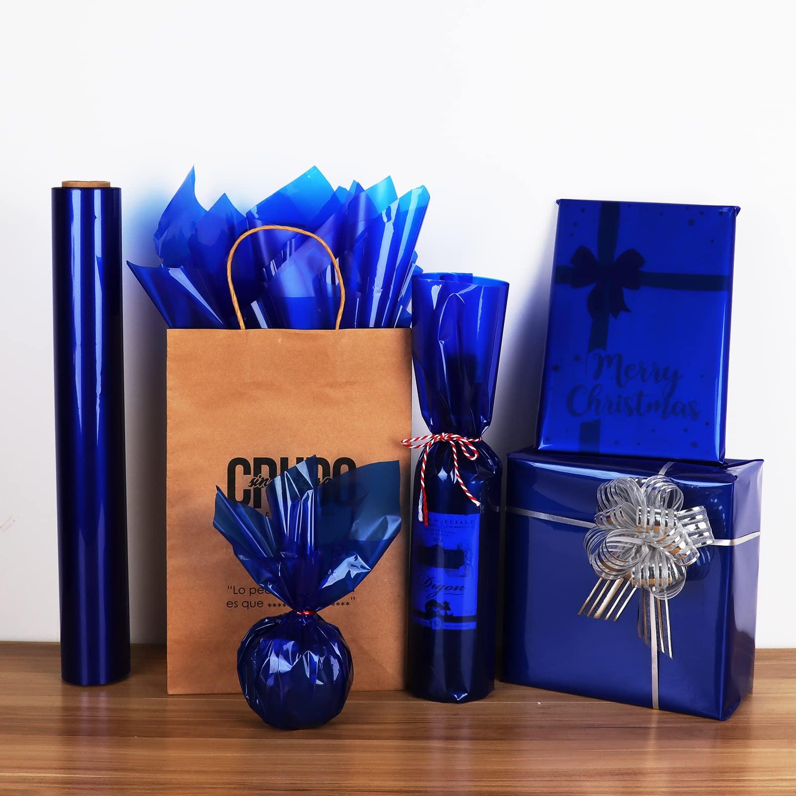 Giiffu Giiffu Cellophane Wrap Roll Royal Blue, 34 In Wide X 100 Ft Long, 3 Mil Thick Translucent Blue Cellophane Wrapping Paper, Colorful Cello for Gifts, Baskets, Treats, DIY Arts Crafts Décor