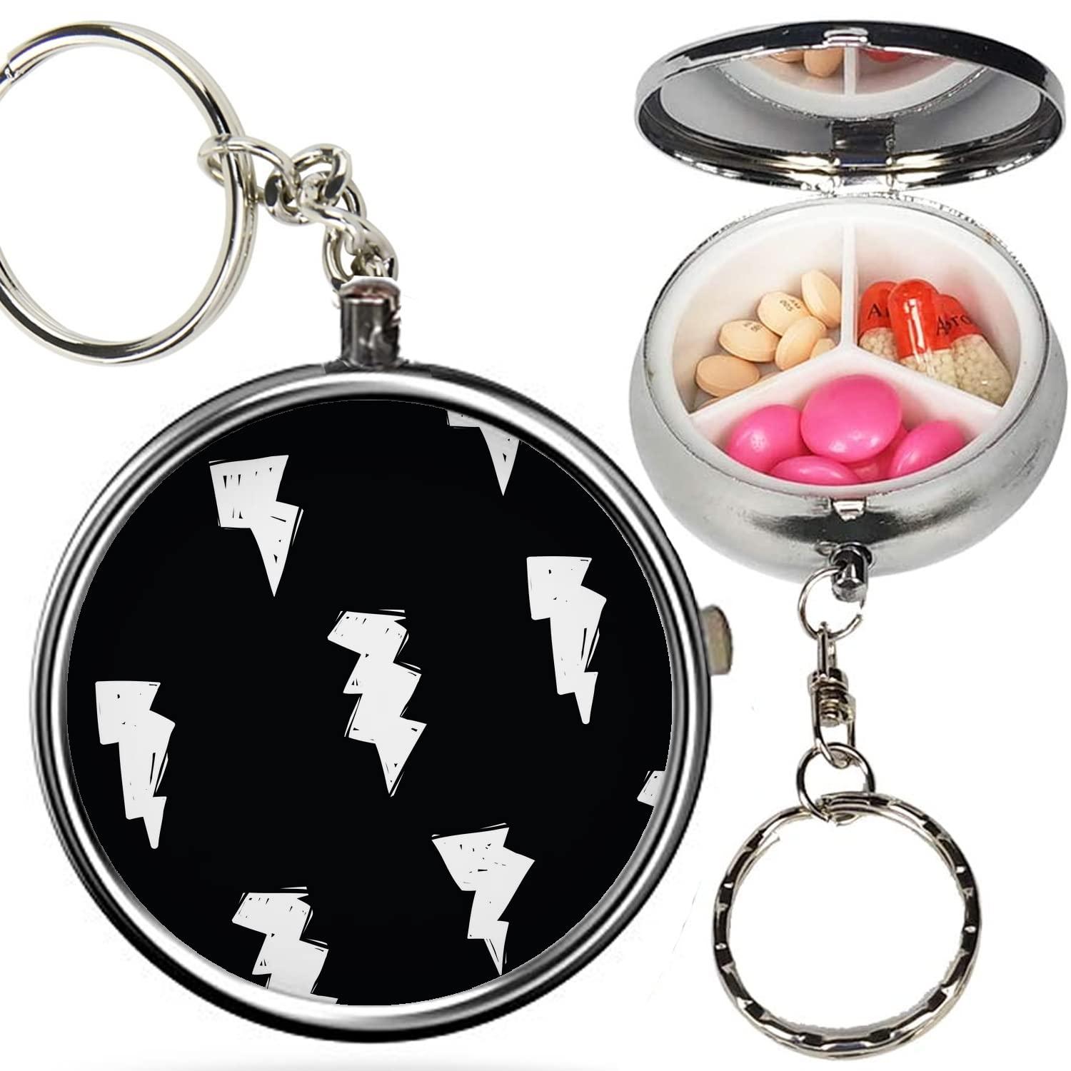 Xtremepads Pack of 2 - Portable Pill Organizer (Cute Bolt Modern) Metal Medicine Box, 3 Compartment Stash Vitamin Meds Case with Keychain