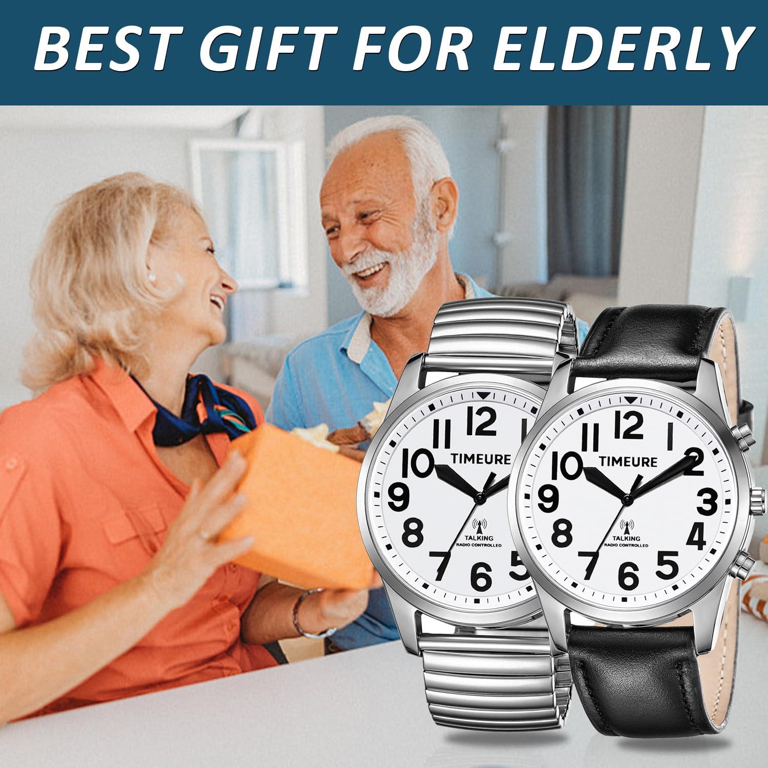 TIMEURE Talking Watch with Jumbo Numbers self-Setting for Bind Men, Seniors,Visually impaired,or Elderly, Father\'s Gift TIMEURE-2211 (Black)