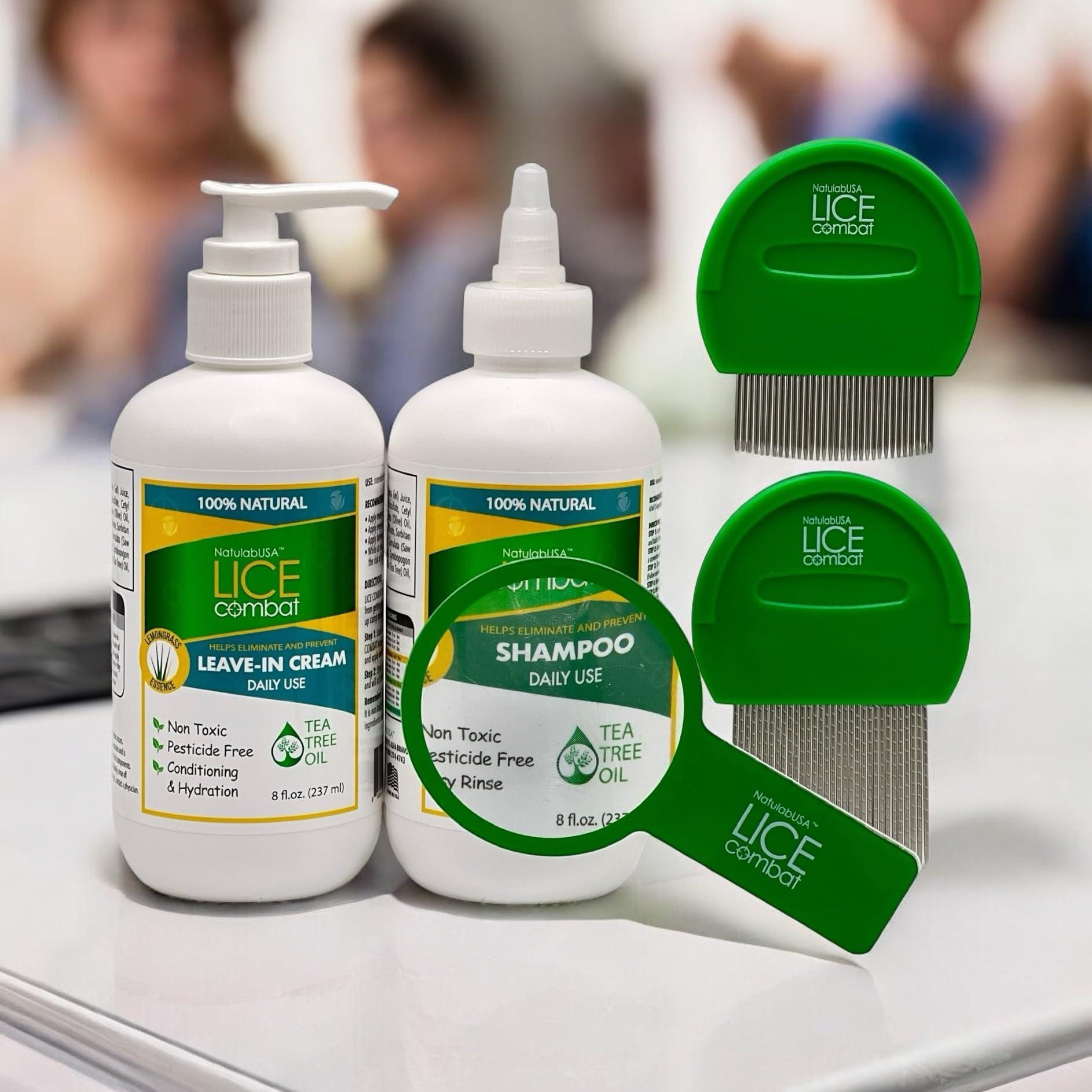 NatulabUSA NatulabUSA Lice Combat Treatment Kit | Shampoo, Leave-in Cream, Two Combs and Magnifying Glass | Manages Lice, Super Lice & Nits | Repels & Prevents | Pesticide Free | 100% Natural Essential Oils