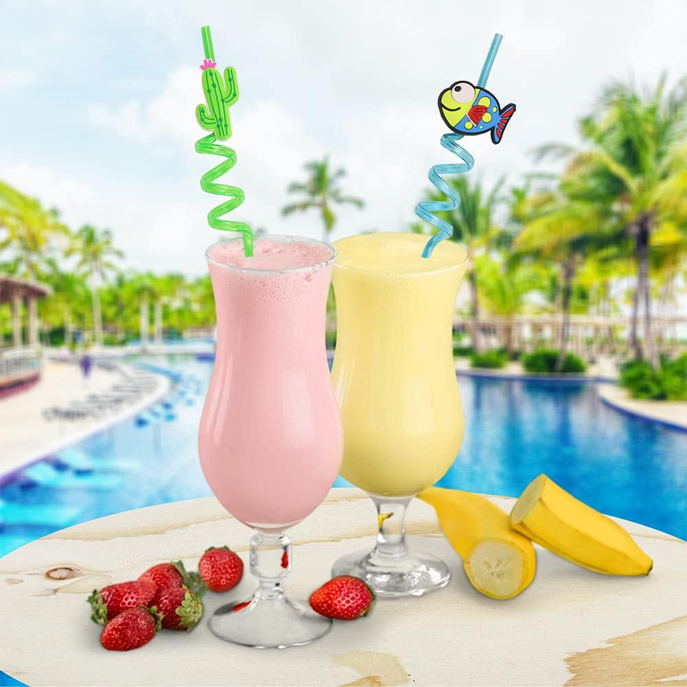 AHYS Crazy Straws 30 Pcs Colorful Plastic Silly Straws with Cartoon Decoration for Kids Birthday Party Supplies - 10 Styles