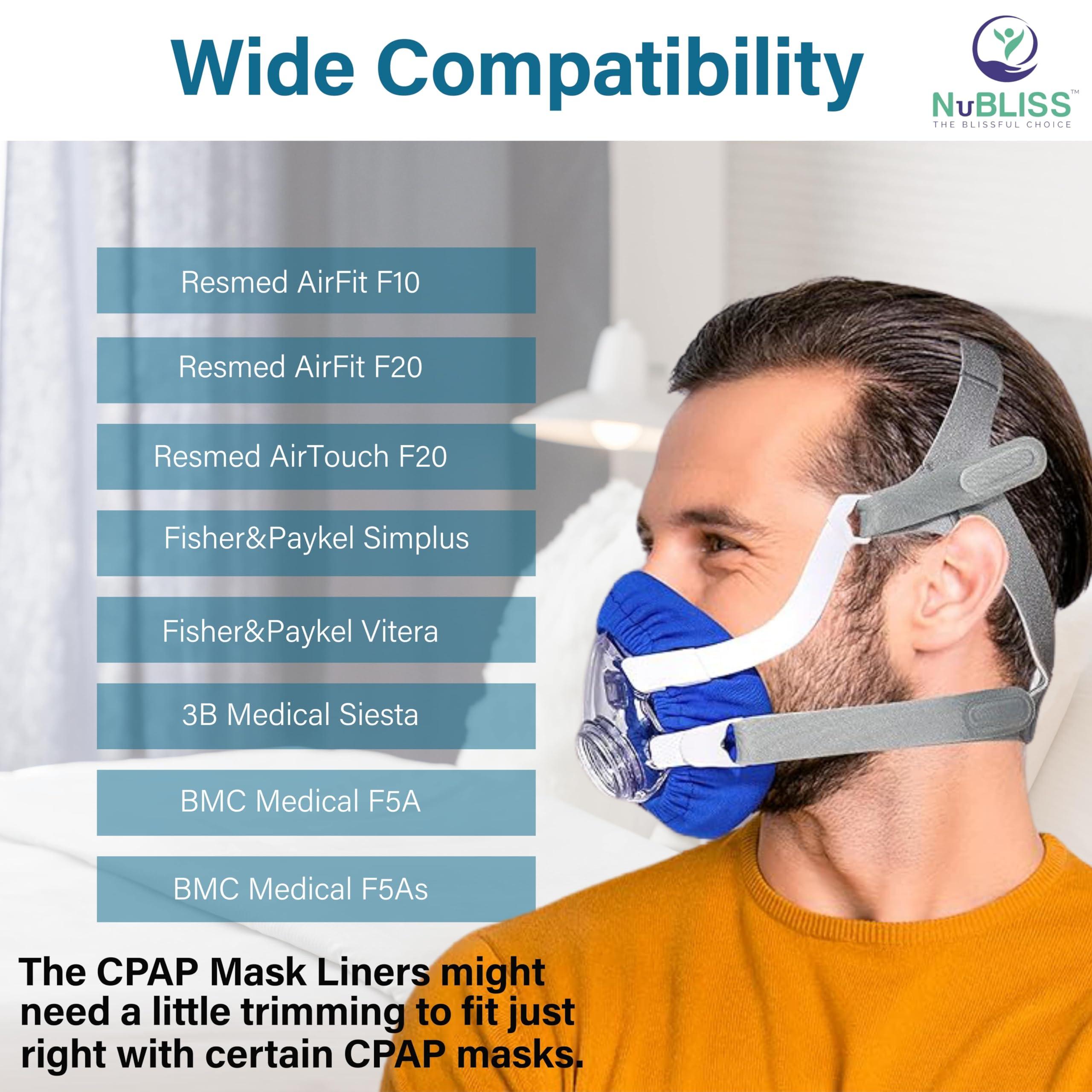NuBliss CPAP Mask Liners - FSA & HSA Eligible 4-Pack Soft Cushion Mask Cover Compatible with F20 & F10 Mask, A Variety of Nasal Masks, Mouth Masks, and Most Full Face Masks - Washable, Reusable, Lightweight