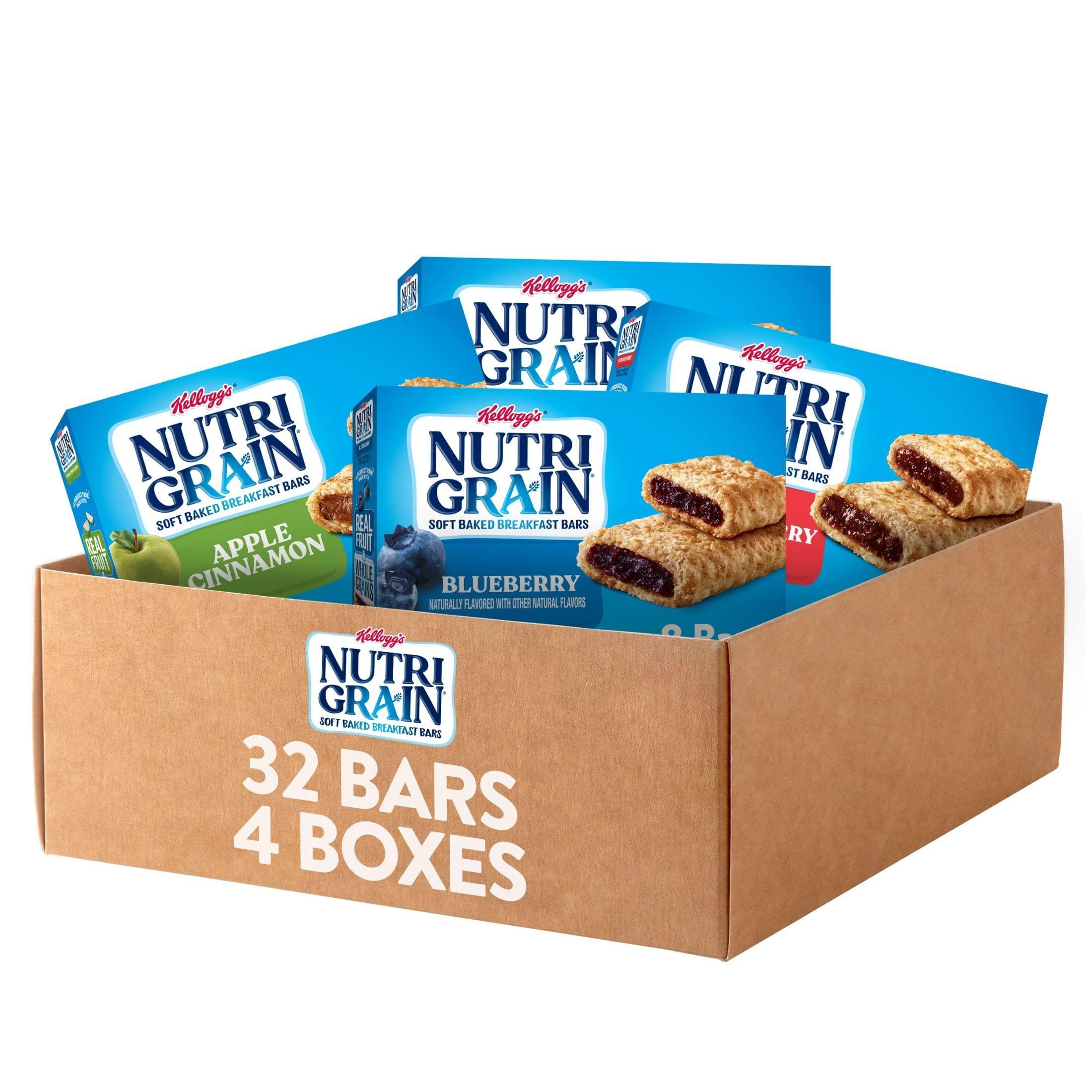 Nutri Grain Nutri-Grain Soft Baked Breakfast Bars, Made with Whole Grains, Kids Snacks, Variety Pack (4 Boxes, 32 Bars)