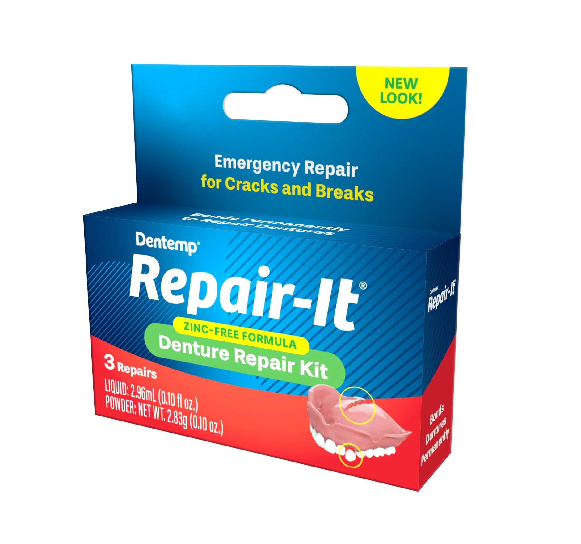 Dentemp Dentemp Repair Kit - Repair-It Advanced Formula Denture Repair Kit (Pack of 3) - Denture Repair Kit Repairs Broken Dentures - Denture Repair to Mend Cracks & Replace Loose Teeth