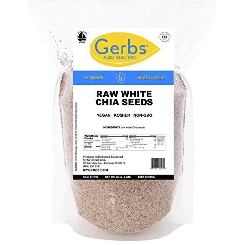 GERBS GERBS Raw White Chia Seeds 2 LBS. Premium Grade | Freshly Harvested & Packaged in Resealable Bulk Bag | Non-GMO, Keto & Paleo Cleared |Great with yogurt, smoothies & oatmeal | Gluten Peanut Free