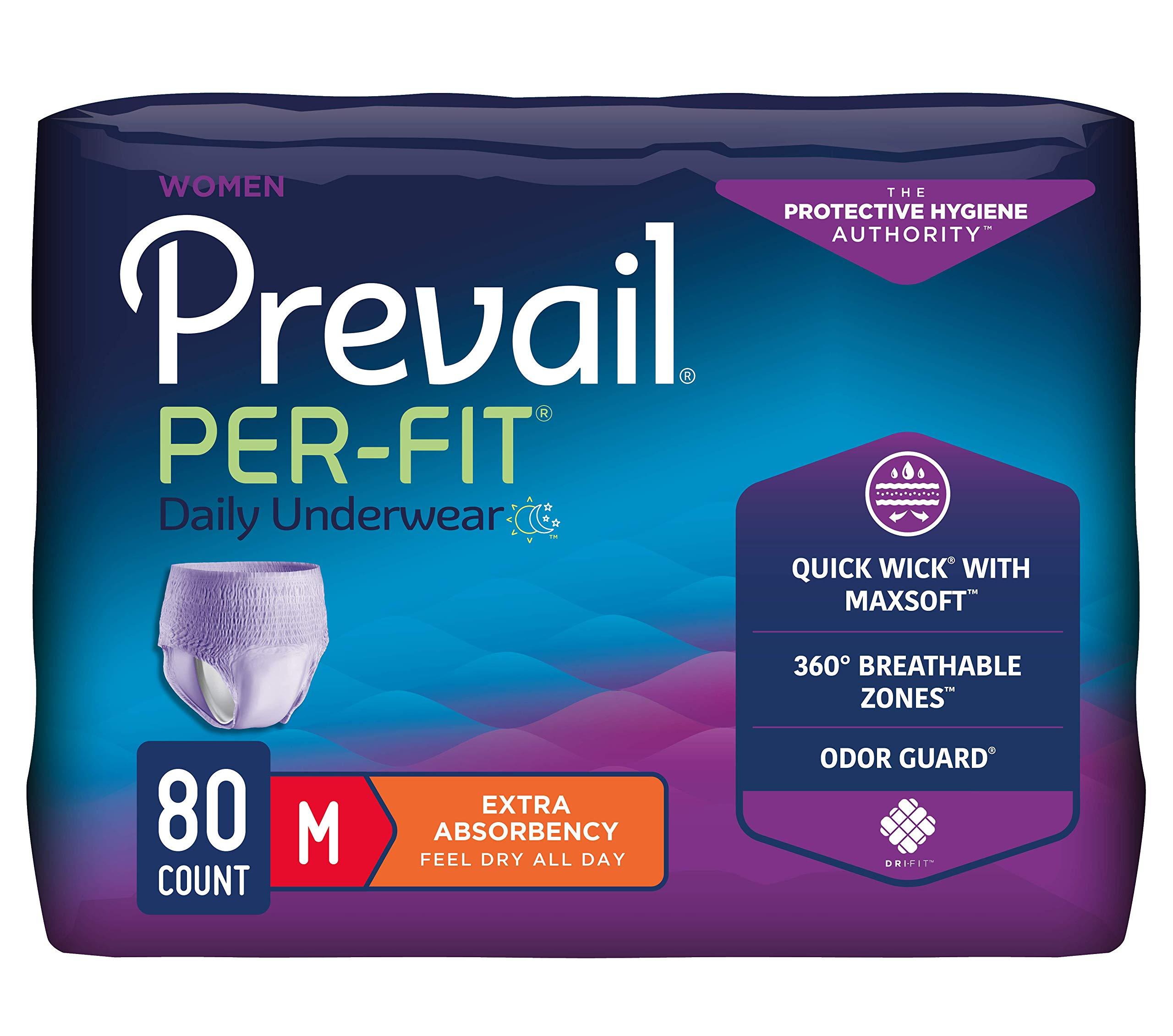 Prevail Prevail Per-Fit for Women Daily Protective Underwear, Pull-up Disposable Adult Diaper for Women, Extra Absorbency, Medium, 80 Count (4 Packs of 20)