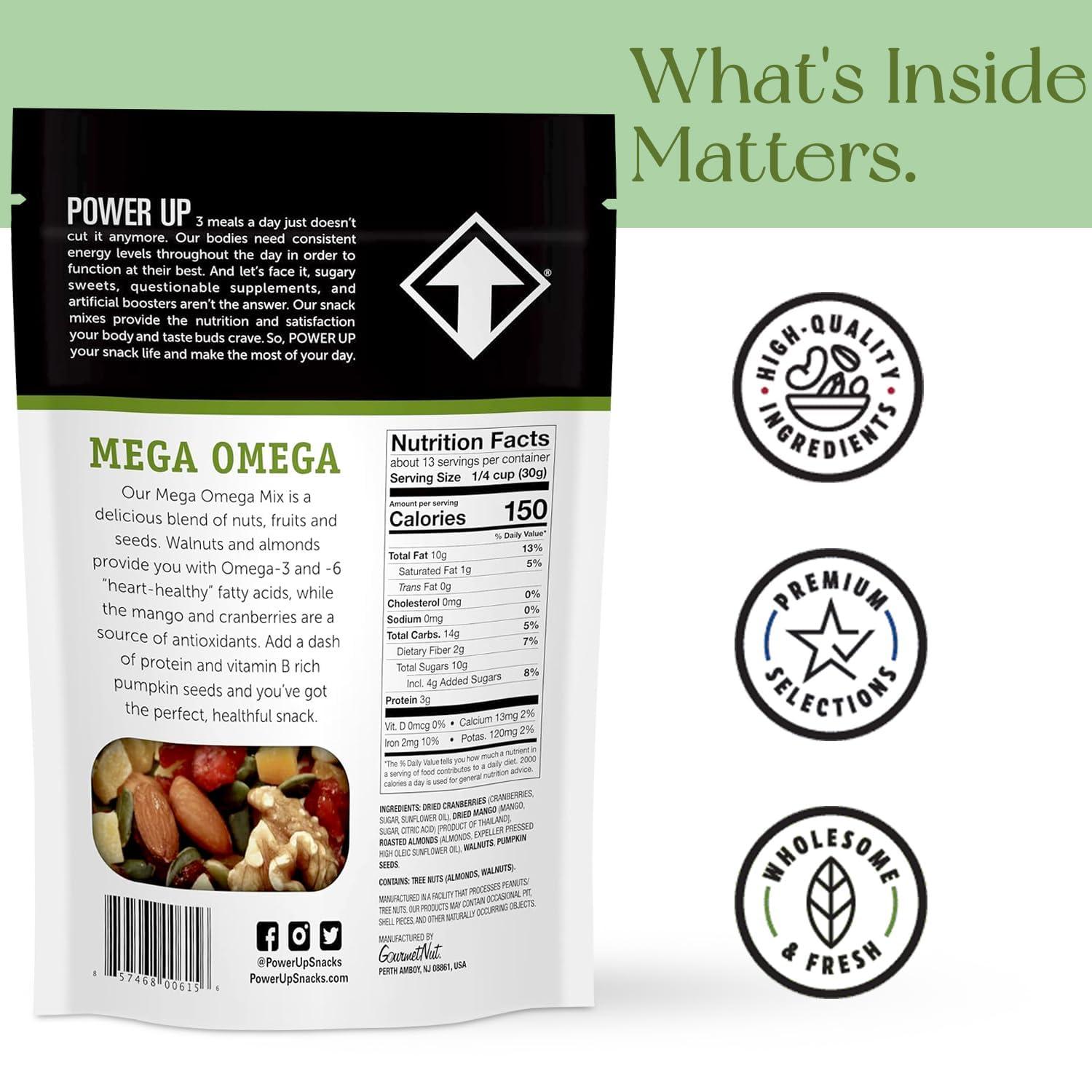 NineLife Basics Mega Omega Trail Mix Individual 14oz Packs Mega Omega Trail Mix Bulk for Snacking, On The Go Delicious and Fresh Trail Mix Snack Packs Non-Gluten, Vegan Friendly, Non-GMO