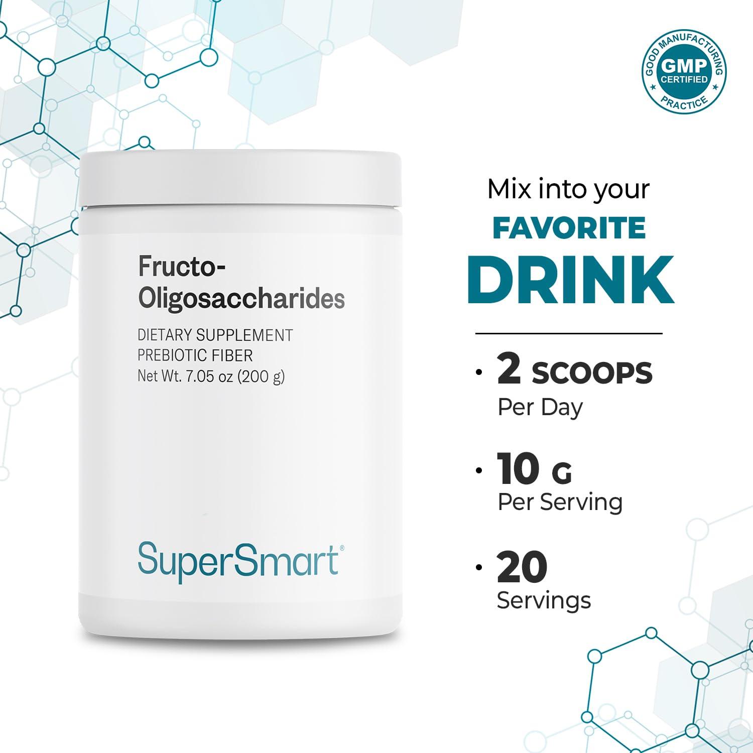 super smart Supersmart - Fructo Oligosaccharides Powder (Prebiotics FOS) - Oligofructose Inulin - Fiber Supplement - Intestinal Flora & Gut Health - Digestive Support | Non-GMO & Gluten Free - 200 g