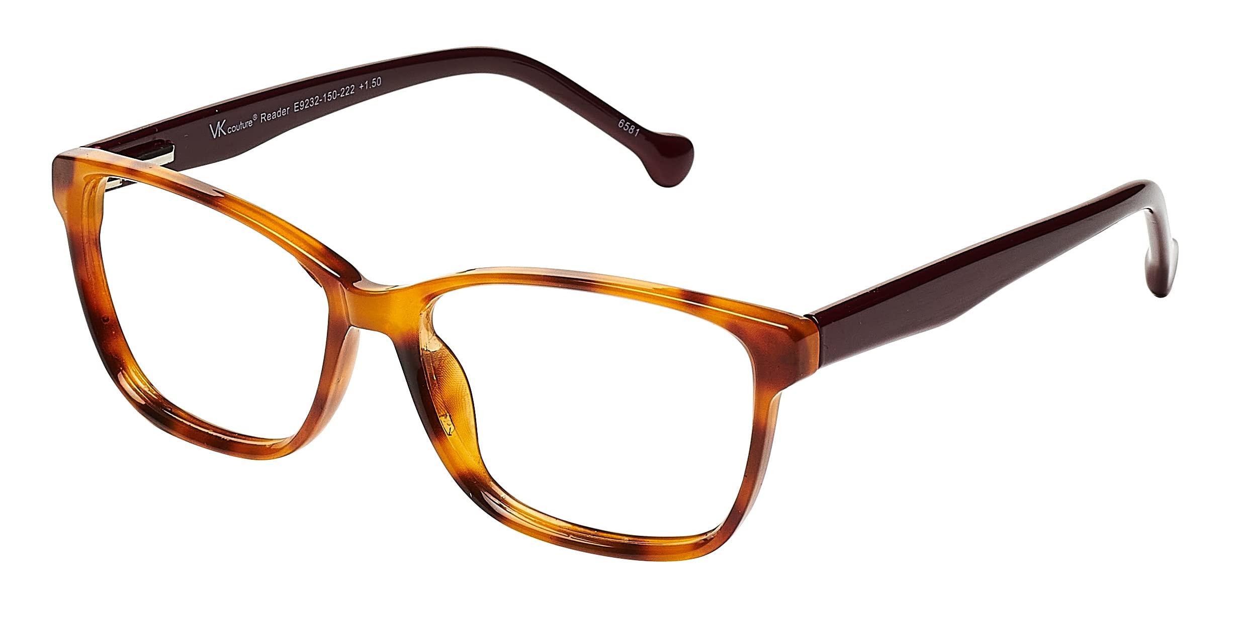 VK Couture VK Couture Women\'s Mia Fashion Readers Rectangular Reading Glasses, Maple Brown Demi, 138 mm + 2.5