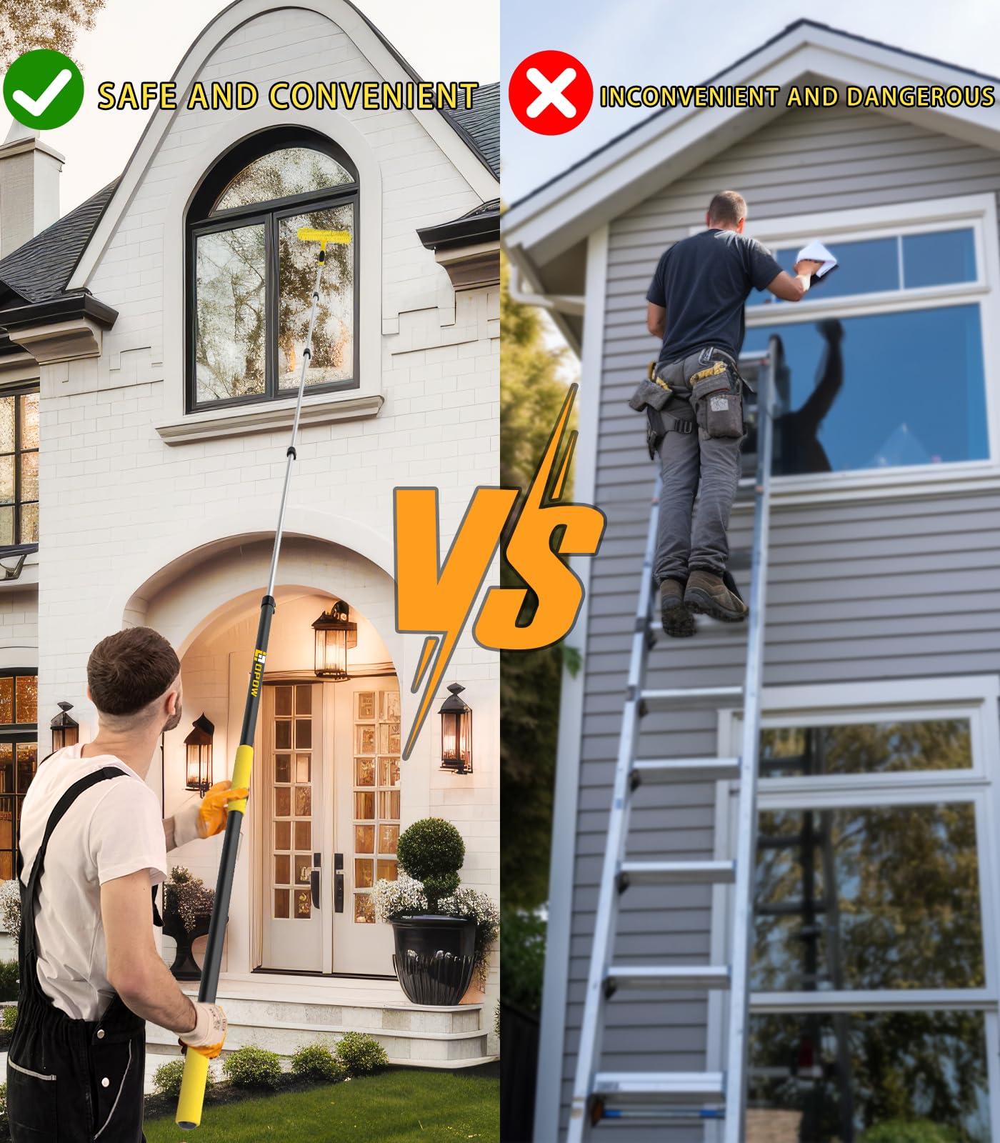 Opow 30 Foot High Ceiling Duster Kits with 7-24ft Heavy Duty Extension Pole, High Reach Duster for Cleaning,Microfiber Feather Duster,Cobweb Duster,Ceiling Fan Duster,Window Squeegee & Cleaner