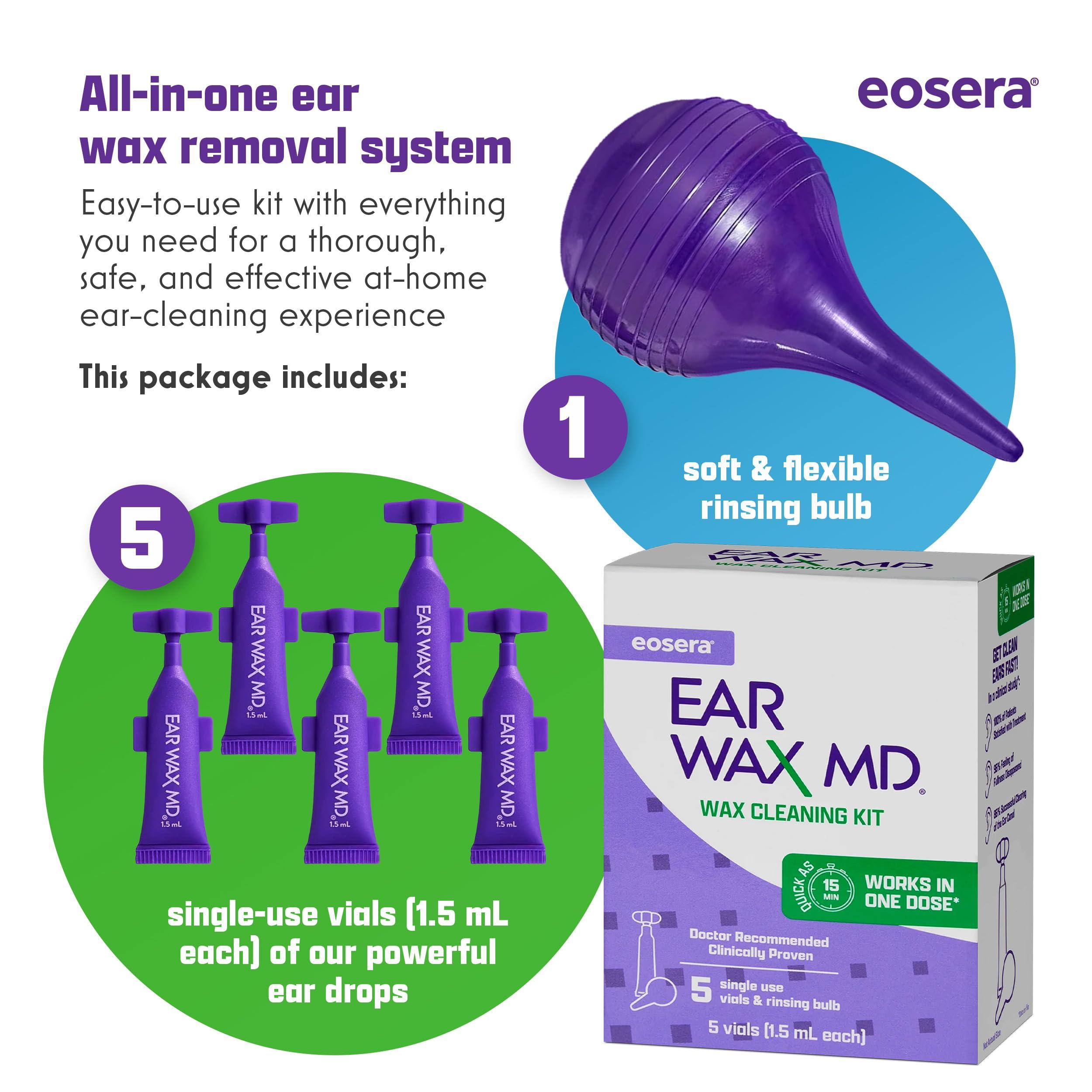 Earwax MD eosera Ear Wax MD Cleaning Kit - Fast-Acting Ear Wax Removal Drops & Rinse Bulb - Doctor Recommended, Clinically Proven Earwax Dissolver for Adults & Kids - Works in 15 Minutes