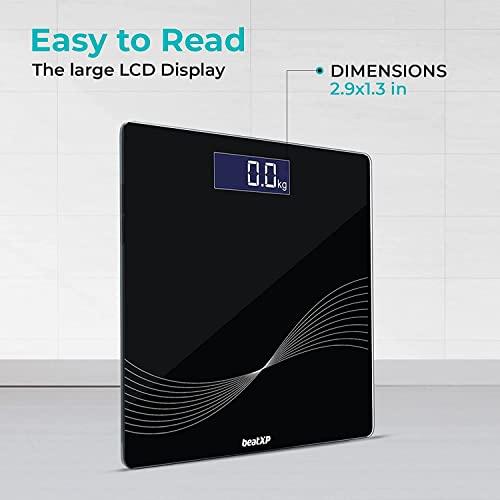 beatXP beatXP Wave Digital Weighing Scale|LCD Panel|Thick Tempered Glass|Electronic Weight Machine| Weighing Scale (Black)