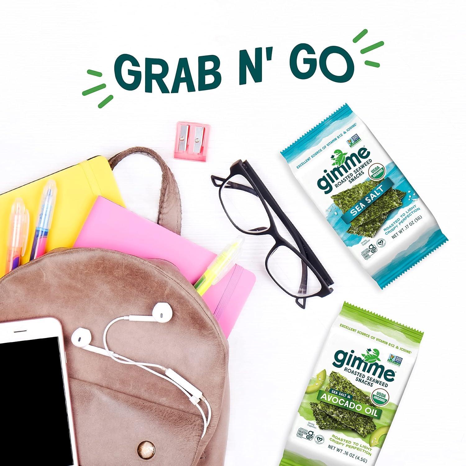 gimMe gimMe - Sea Salt - Organic Roasted Seaweed Sheets - Keto, Vegan, Gluten Free - Great Source of Iodine & Omega 3s - Healthy On-The-Go Snack for Kids Adults 4 Count (Pack of 2)