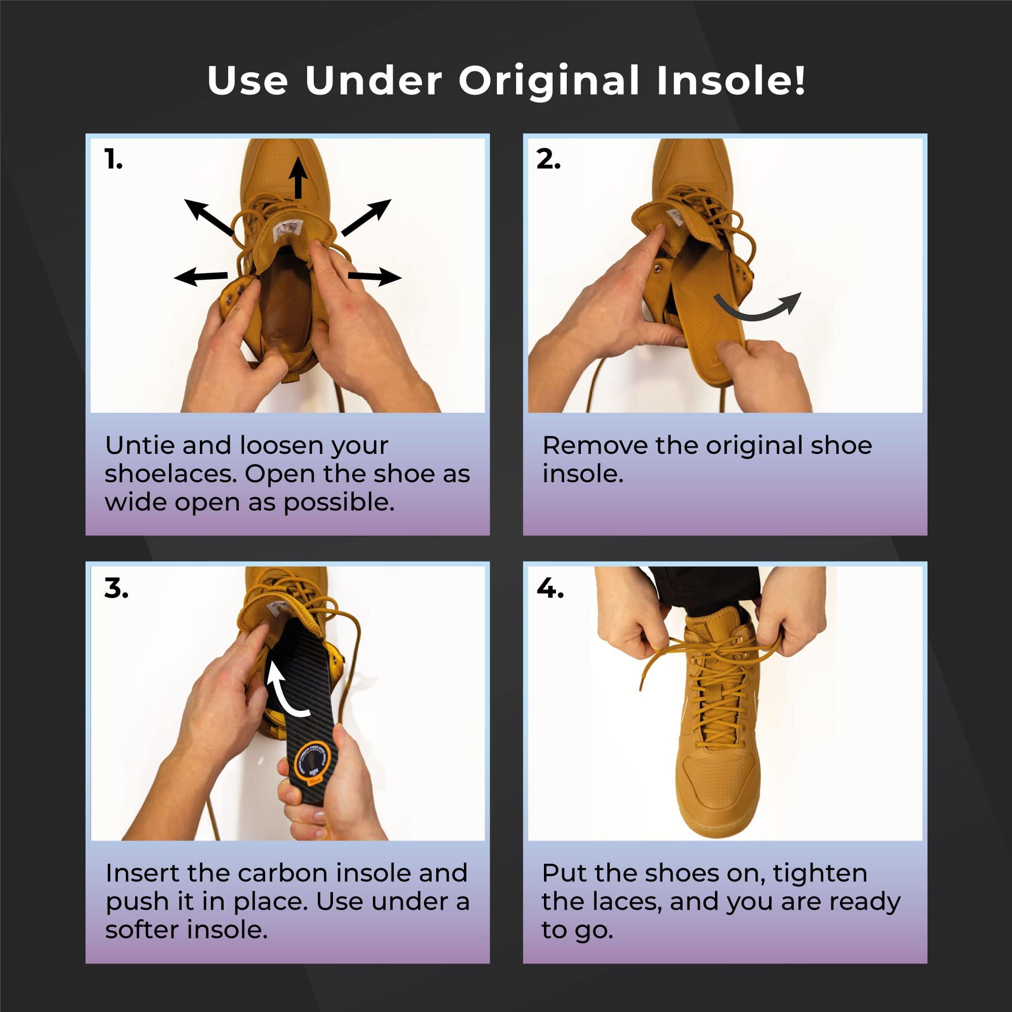 ESTCARBON 2 Piece (Pair) Carbon Fiber Insoles for Men & Women - Carbon Fiber Inserts for Basketball, Volleyball, Hiking,| Fits All Sneakers and Shoes - Enhances Athletic Performance Women 5-5.5, Men\'s 4-4.5