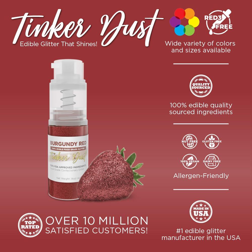 Bakell Bakell - Burgundy Red Tinker Dust (4g, 1x Mini Spray Pump) Edible Glitter for Food, Desserts, and Beverages!