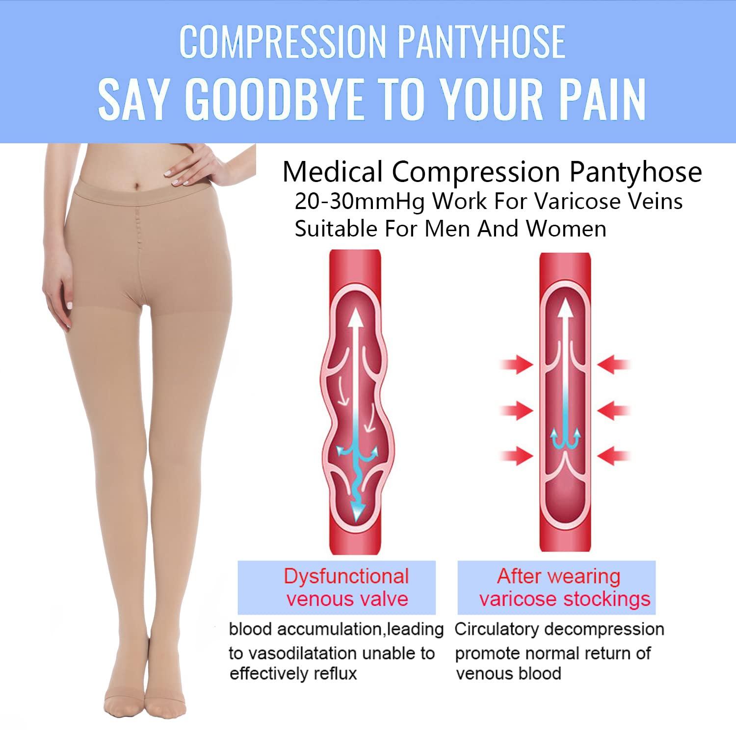 GLEMOSSLY GLEMOSSLY Medical Compression Pantyhose For Women & Men,20-30 mmHg Graduated Support Hose Tights,Closed Toe Waist High Compression Stockings For Swelling Edema Varicose Vein XX-Large