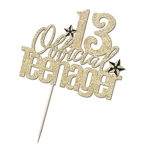 Qertesl Qertesl 13 Official Teenager Cake Topper, 13th Birthday Cake Topper, Hello 13 Cake Topper, Cheers to 13 Years, Boy Girl 13th Birthday Party Cake Decoration (gold)
