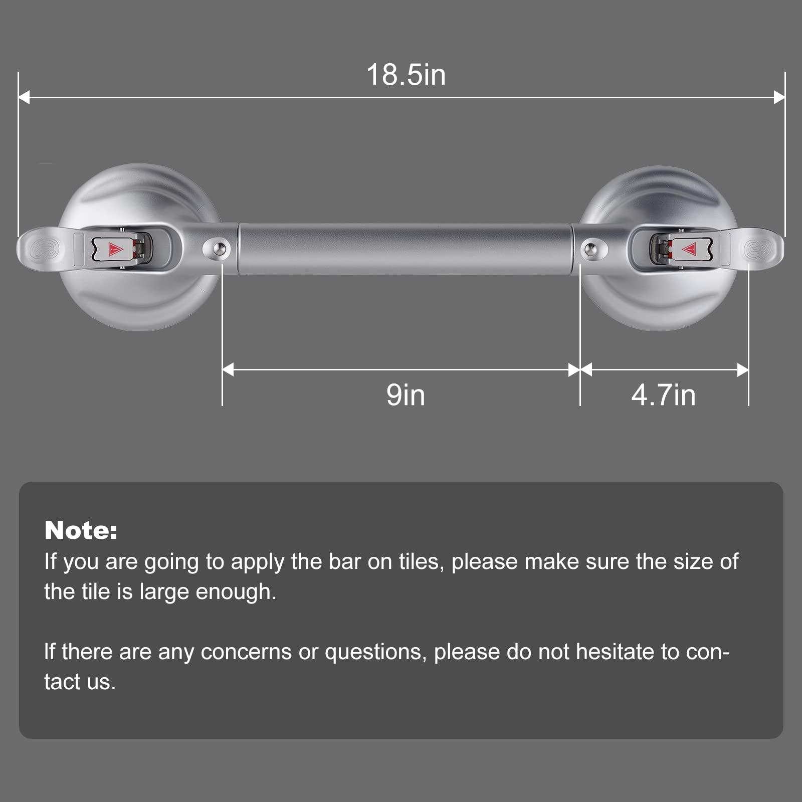 DAREN MEDICAL DAREN MEDICAL Heavy Duty Suction Shower Grab Bar - Toilet Bathroom Bathtub Safety - Shower Handles, Suction Cup Power Up to 250 LB, Perfect for Elderly Seniors(18.5 Inch, Gray Silver)