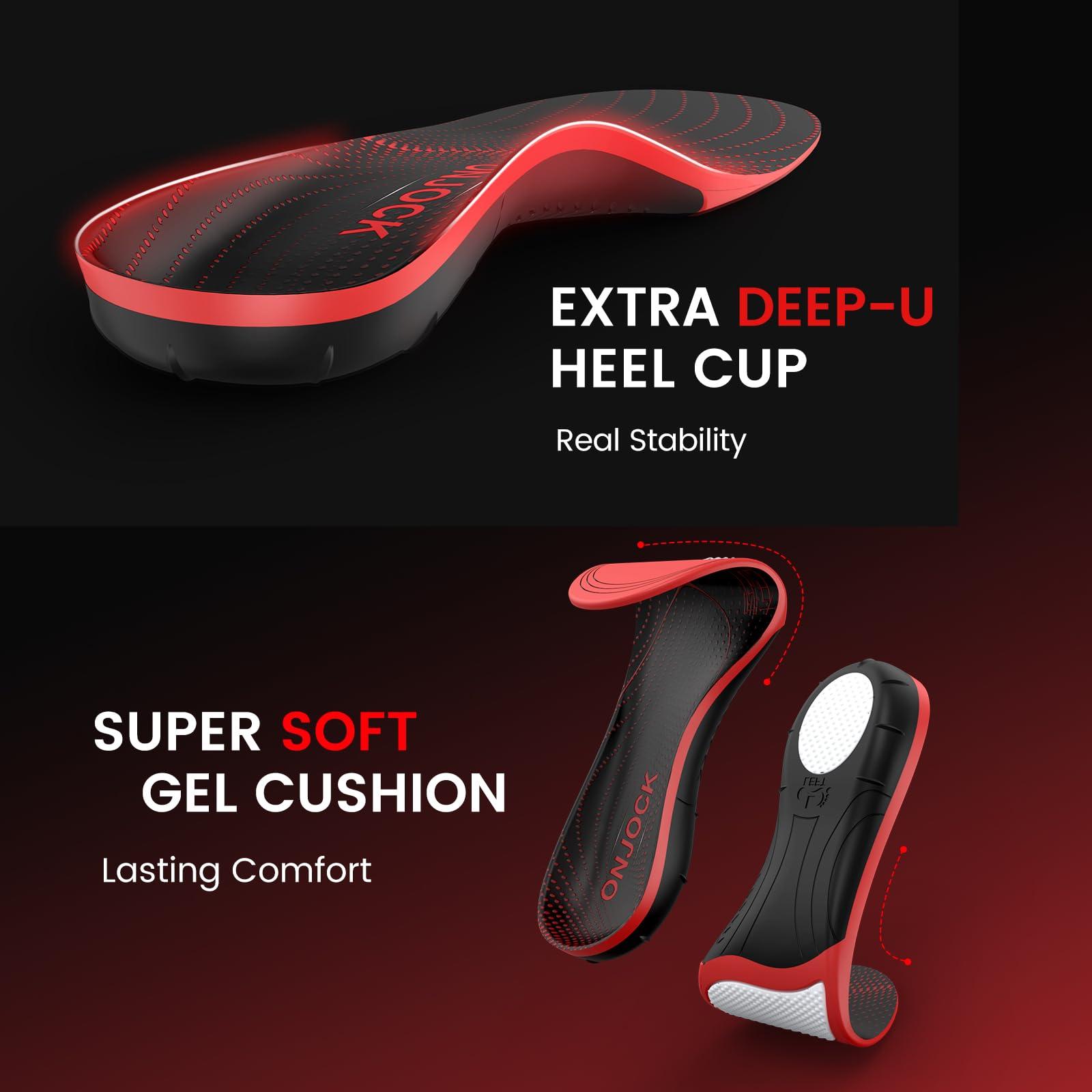 ONJOCK ONJOCK Plantar Fasciitis Strong Arch Support Insoles,Heavy Duty High Arch Support Inserts for Pain Relif (220+lbs),Flat Feet Orthotic Insoles Gel Shoe Inserts [XL: Men 12.5-14.5/Women 13.5-15.5]