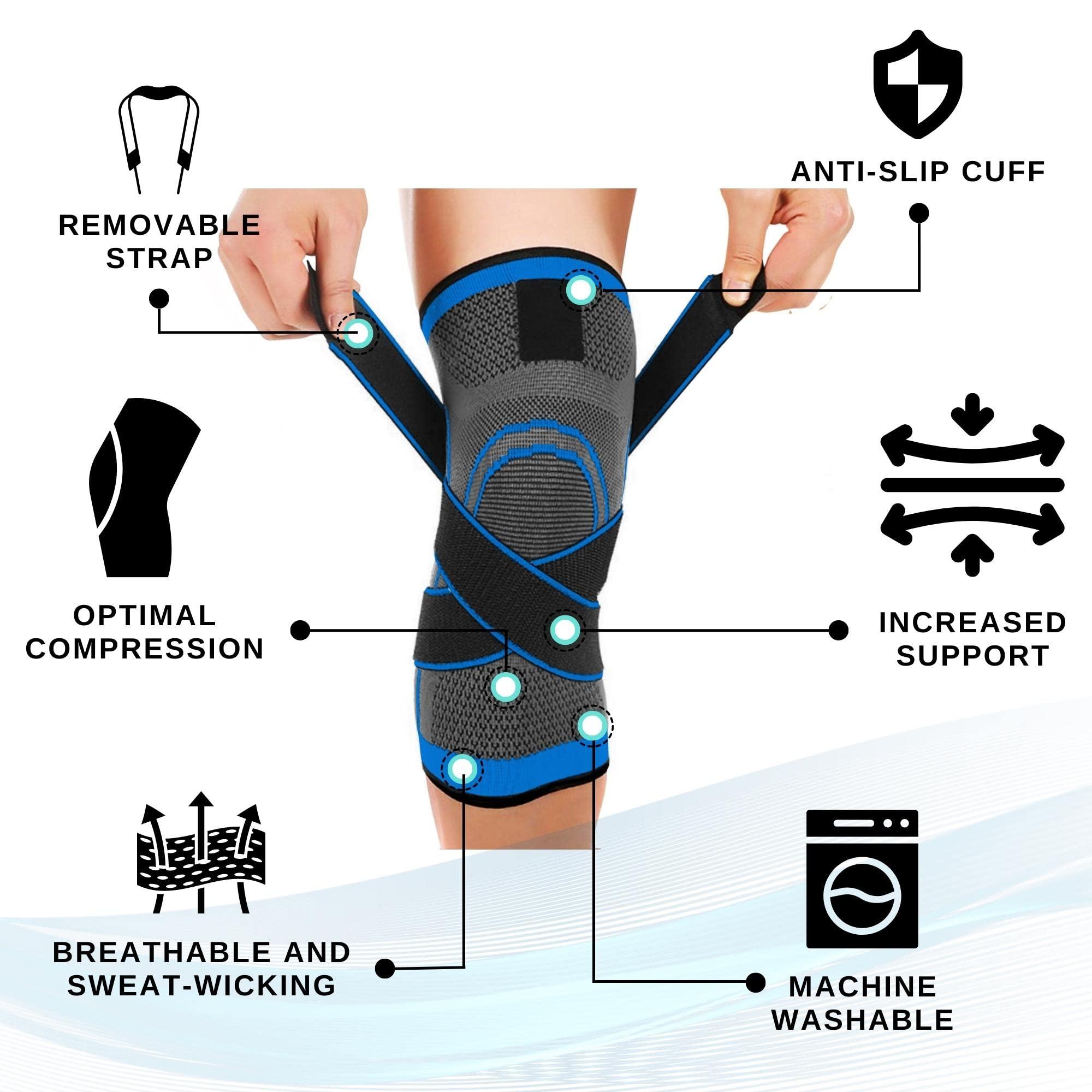 DCF DCF Knee Braces, Knee Sleeve for Men and Women - knee compression sleeve, knee Pain Relief, fitness knee Support for Sports Arthritis Working Out Running Basketball, Weightlifting, Gym (3XL, Blue)