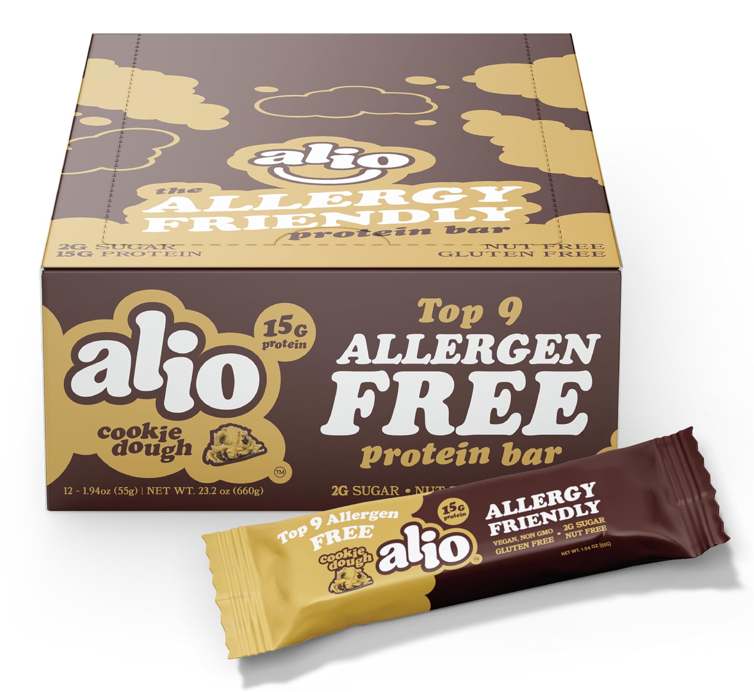 Live Alio Alio: Cookie Dough - Top 9 Allergen Free Protein Bar | High Protein | Nut Free | Low Calorie | Vegan | Gluten Free | non-GMO | Plant Based | Amazing Taste! 12 Bars in a Box