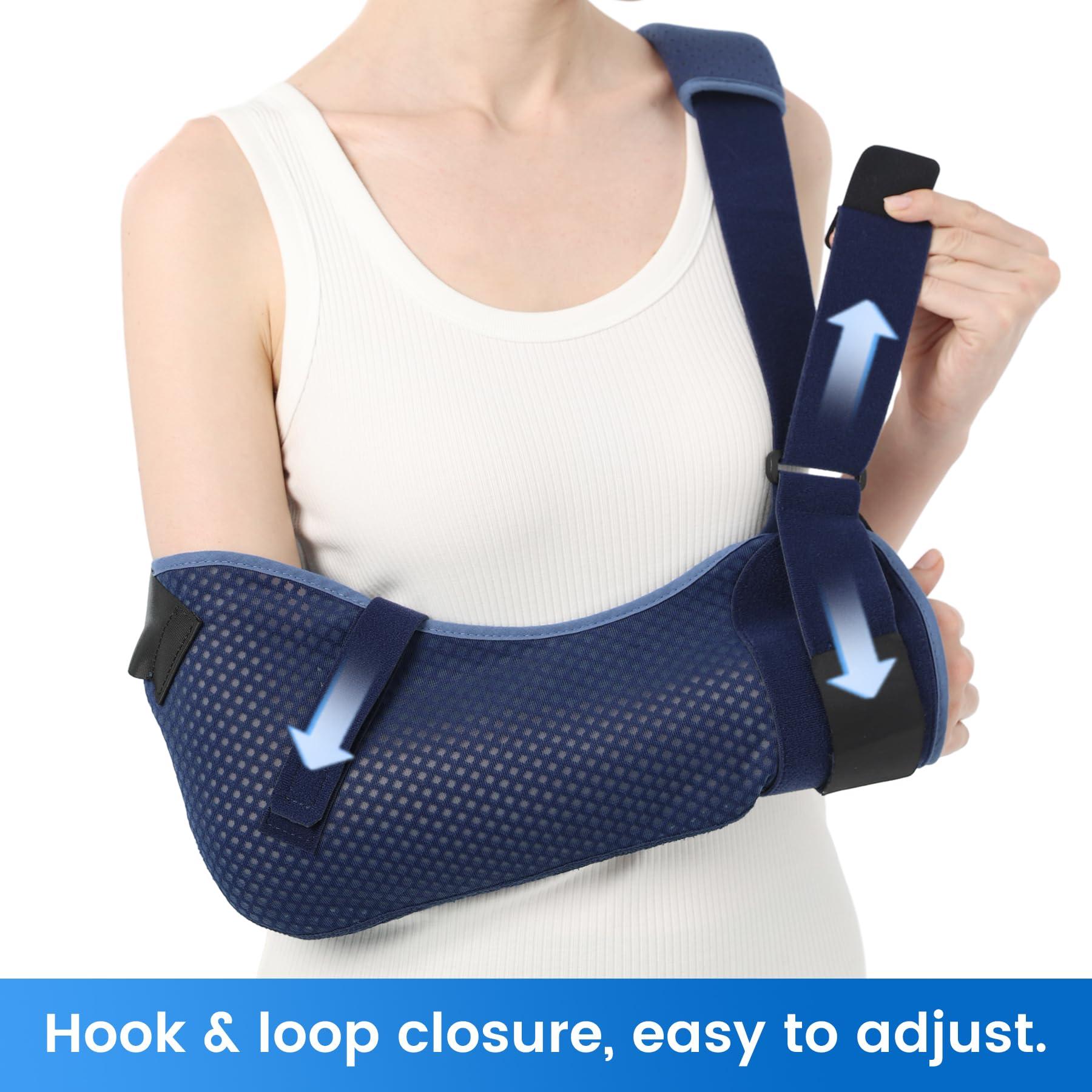 Velpeau Velpeau Arm Sling Shoulder Immobilizer with Waist Strap, Ventilated & Breathable Design, Arm Support Brace for Shoulder, Rotator Cuff, Elbow, Hand injury (Mesh Version, Blue, Right, L: Bust 40-51)