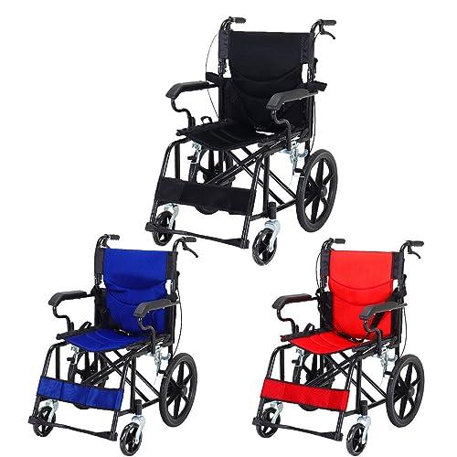 GLDDFDG GLDDFDG Portable Lightweight Wheelchairs with Handbrake,Ultra Light Folding Transport Wheel Chair,Transport Wheelchairs for Adults, Breathable Seat Cushion,Foldable Pedall,Trolleys for Elderly,Black