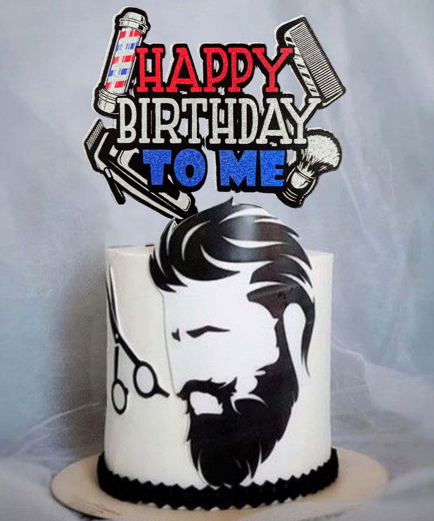 Festus Glitter Hairdresser Happy Birthday Cake Topper, Glitter Barber Birthday Decoration, Hairstylist Bday Cake Pick, Cosmetologist Birthday Party Supplies