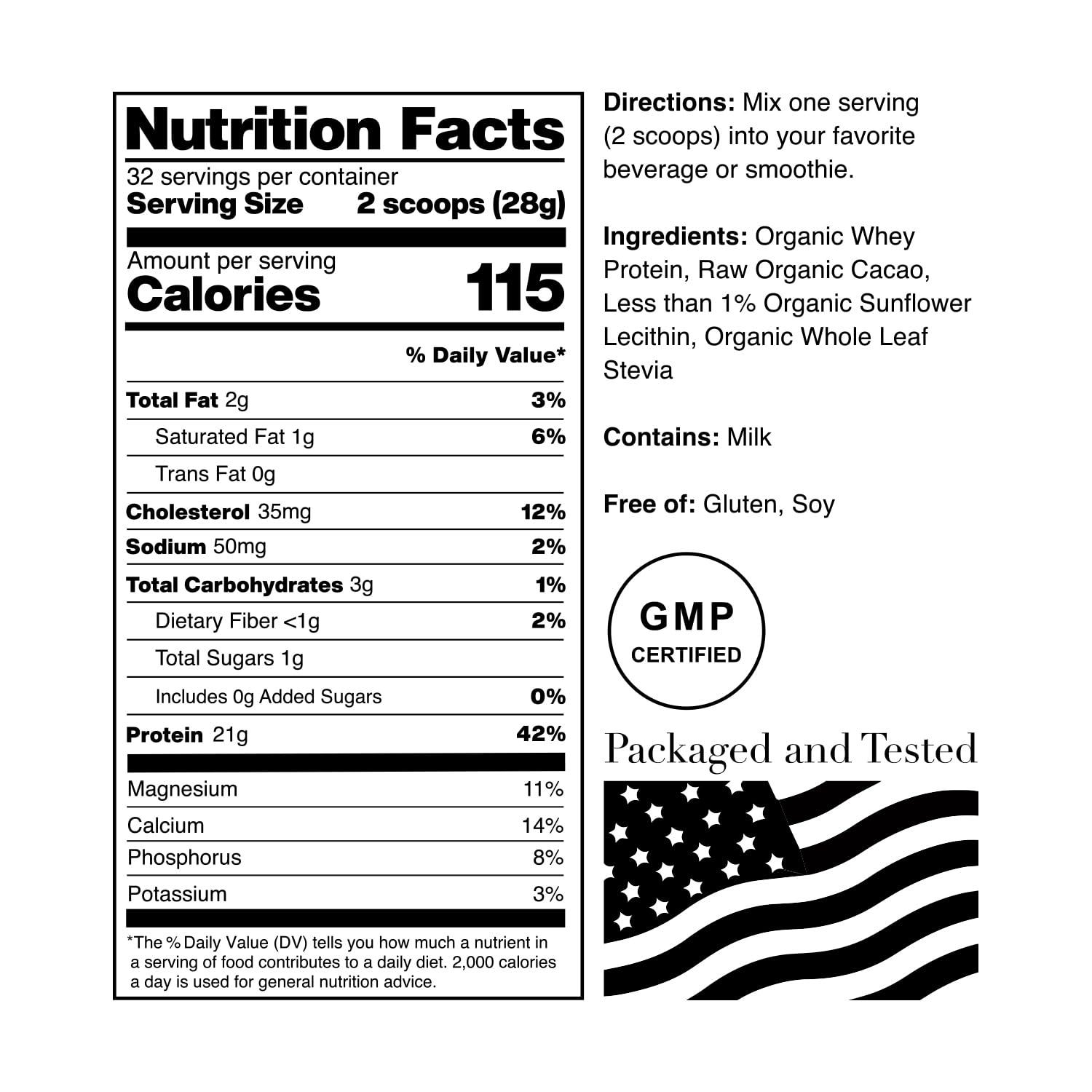 NorCal Organic NorCal Organic Chocolate Whey Protein | 100% USA Grass-Fed, USDA Certified | Naturally Flavored with Raw Cacao from California Family Farms | 32 Ounce (Pack of 1) - 32 Servings