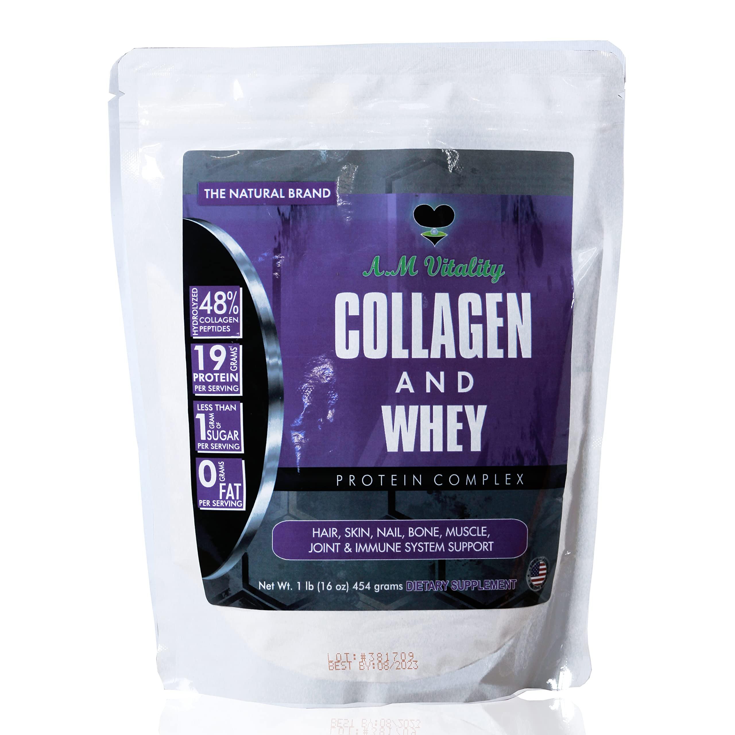 AM Vitality AM Vitality Collagen and Whey Protein Powder Complex Health Supplement - Vanilla Flavor - 16oz (21 Servings)