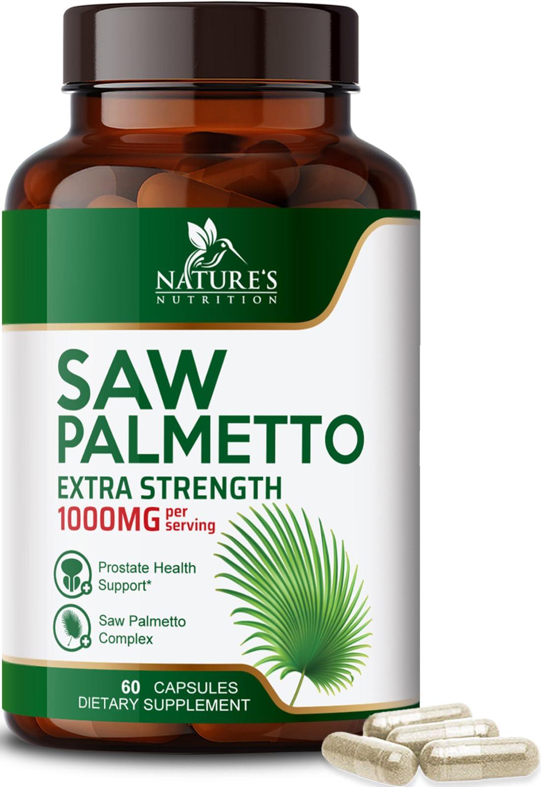 Nature's Nutrition Saw Palmetto for Men Prostate Health Supplement - 1000MG Saw Palmetto Extract Prostate Support Supplement, Prostate Supplements for Men\'s Health Support, Prostate Urinary Health Support, 60 Capsules
