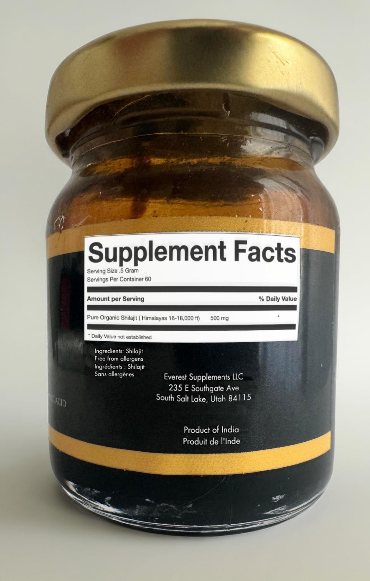 Everest Supplements Shilajit Pure Himalayan Organic Shilajit Resin - Shilajit for Men - Gold Grade 500 mg Maximum Potency - 85 Trace Minerals & Fulvic and Humic Acid for Energy Immune Support, 30 Grams