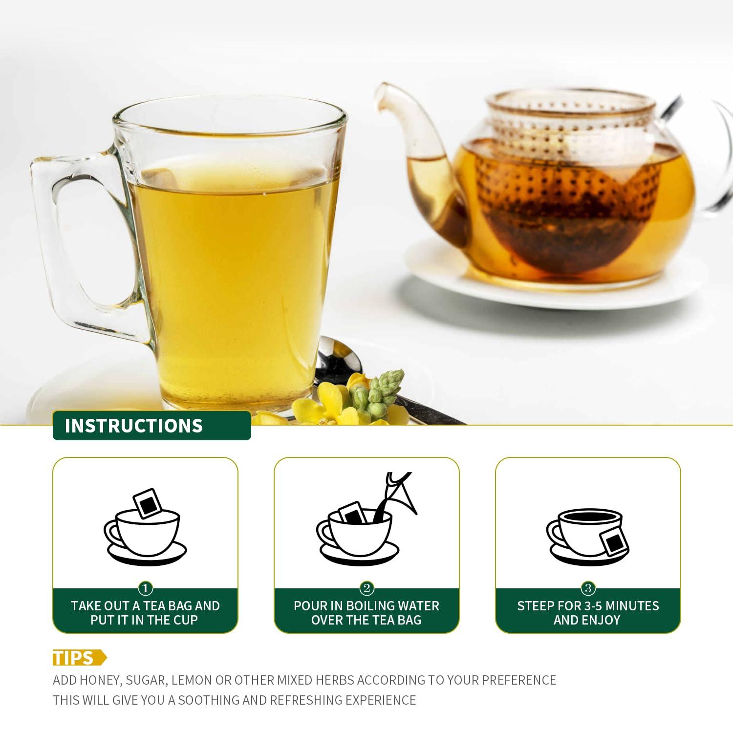 LANHAITUN Mullein Leaf Tea Organic Mullein Tea Bags for Lung Cleanse Organic Mullein Herbal Tea for Respiratory Support,Mullein Organic Herbal Tea,100% Natural,Caffeine Free,30 Tea Bags