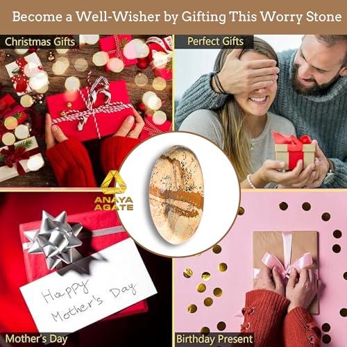 ANAYA AGATE Worry Stones Picture Jasper Crystal Thumb Worry Stone for Anguish, Stress Relaxing and Soothing Balance Stones for Meditation, Stress Relief Healing Stones and Crystals for Men and Women