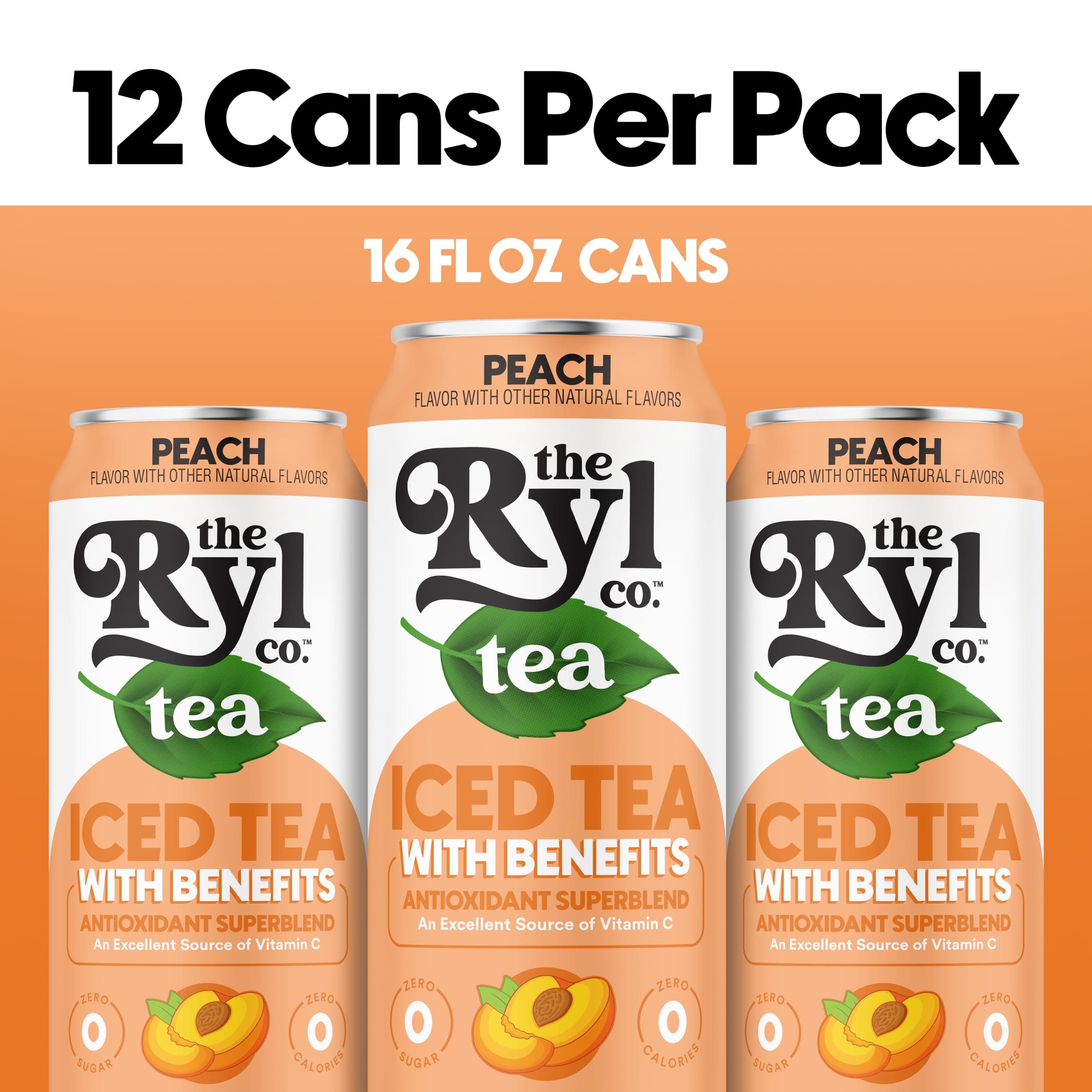 The Ryl Co Ryl Iced Tea, Peach, Antioxidant Superblend, Zero Sugar, Low Carb, Zero Calorie Iced Tea, 16.0 Fl Oz (12-Pack)