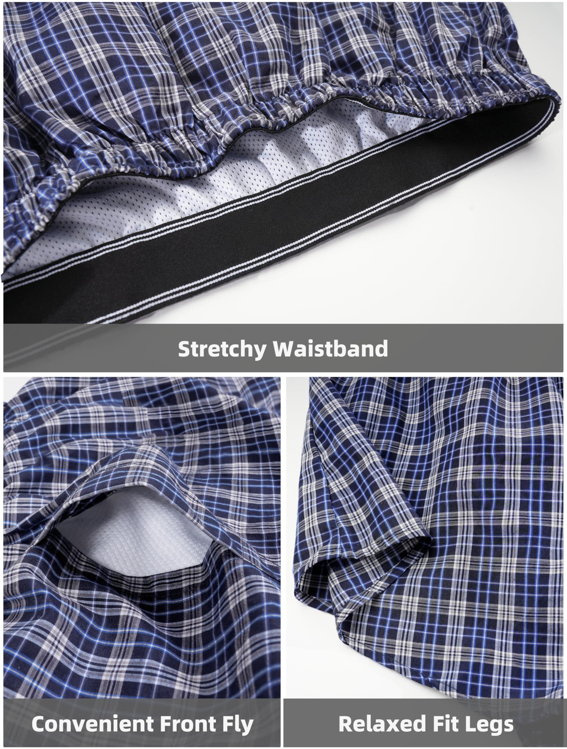 TIICHOO TIICHOO Incontinence Underwear for Men Washable Urinary Incontinence Boxer with Front Fly Regular Absorbency Mens Leak Proof Underwear 2 Pack(Medium, Blue Plaid)