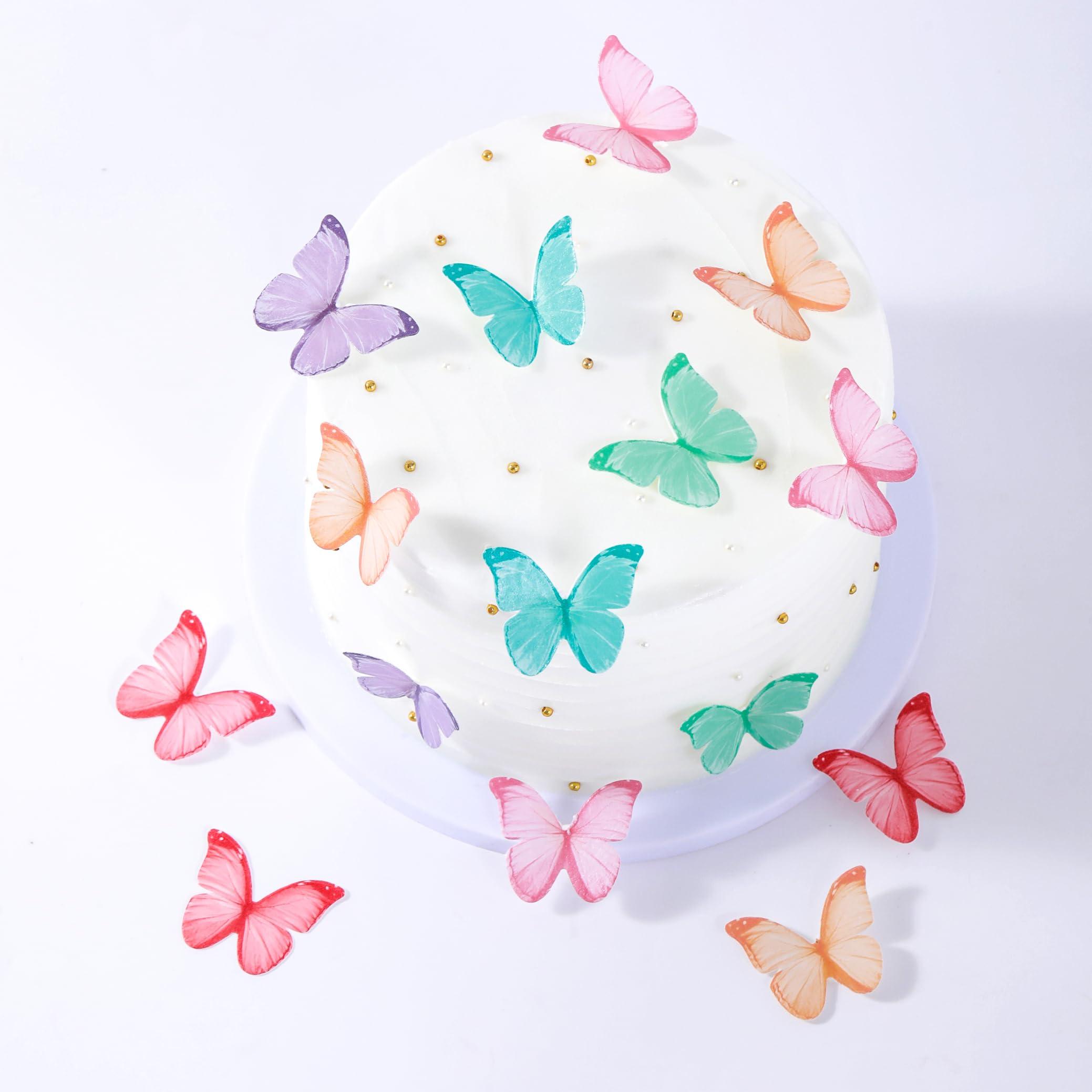 YOcity YOcity Butterfly Cupcake Toppers 48Pcs Edible Butterfly Cake Decorations Edible Butterflies for Cake Decorating Wafer Paper Butterflies For Wedding Birthday Anniversary Themed Party (Mix Color)