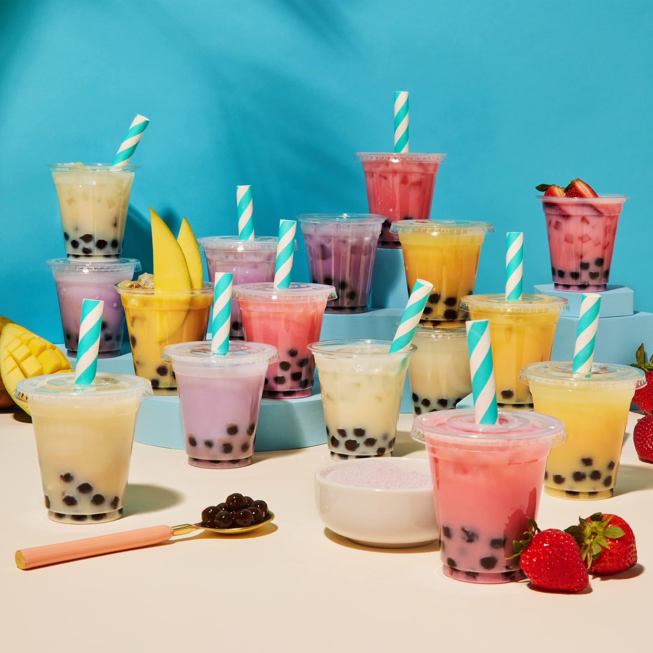 Thoughtfully Thoughtfully Gourmet, Mini Boba Pearl Party Set, Makes 16 Tasting Portions of Bubble Tea, Includes 2 Flavors, Cups, Lids, Straws, & Cup Stickers