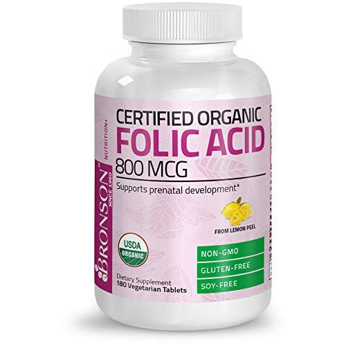 Bronson Bronson Organic Folic Acid (Vitamin B9 Folate) 800 mcg Natural Folate from Lemon Peel, 180 Tablets