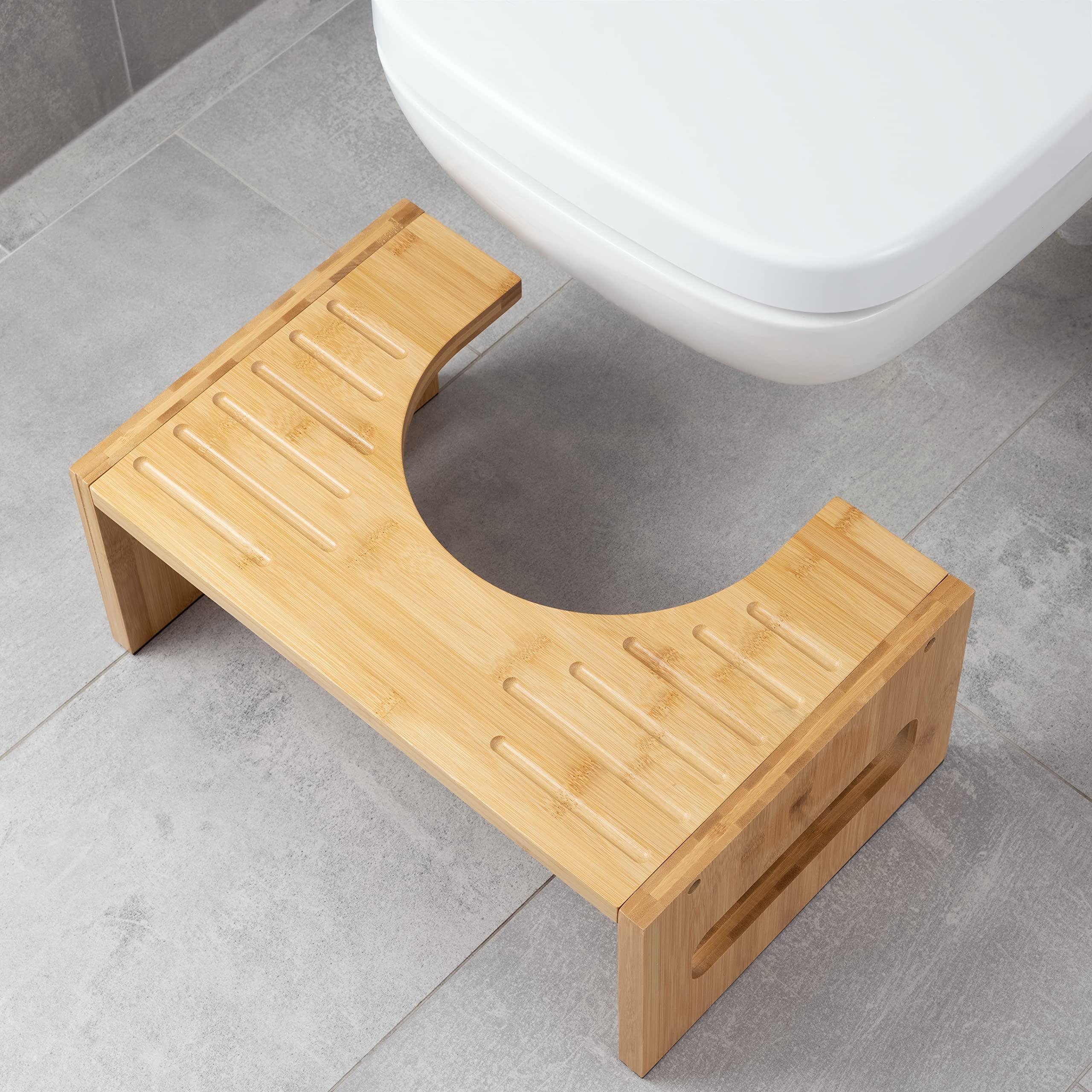 Navaris Navaris Toilet Stool for Adults - Squatting Adult Step Footstool for Use on Bathroom Toilet - Bamboo Step for Toilet Squat Position