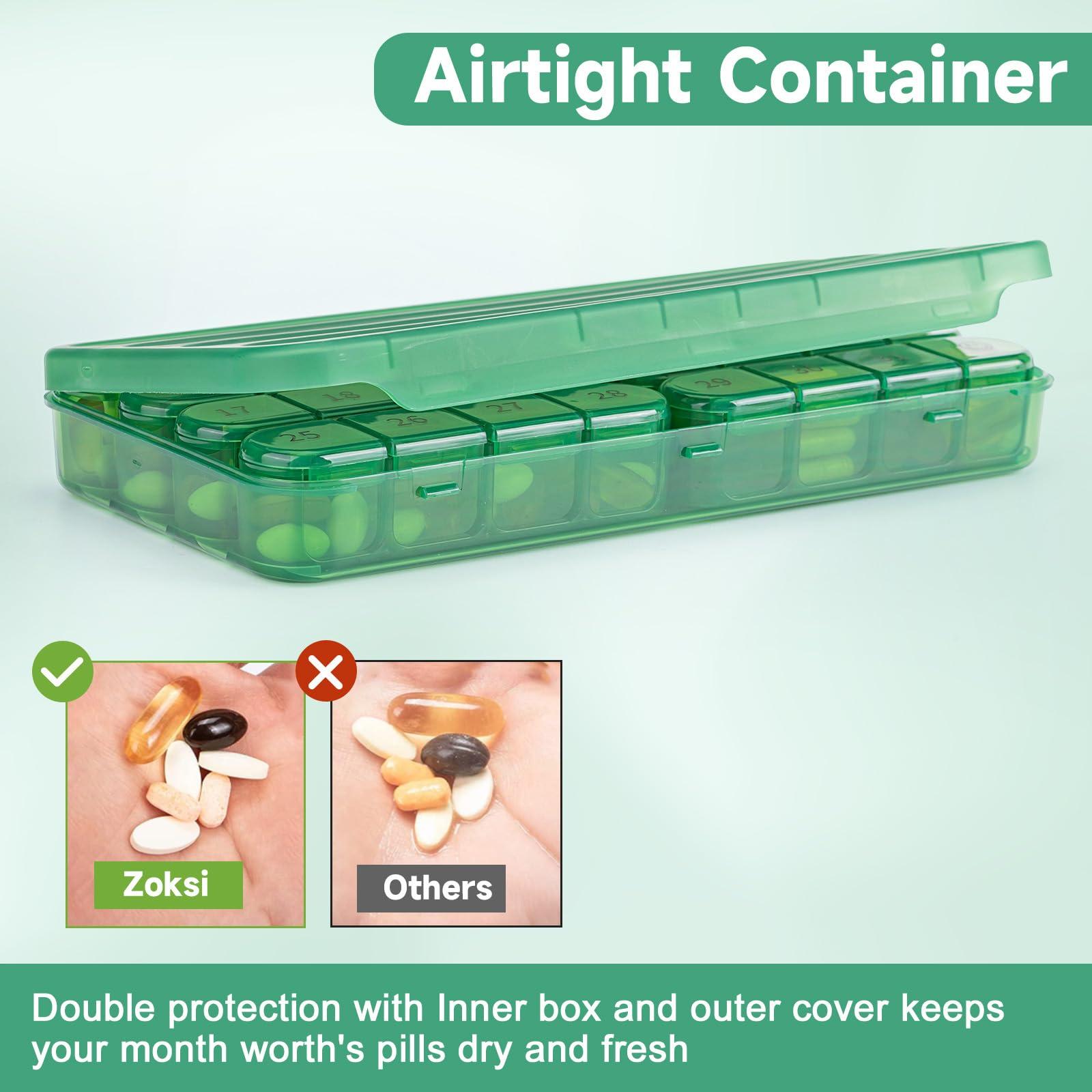 Zoksi Zoksi Monthly Pill Organizer 1 Time a Day, 30 Day Pill Box Organizer Once a Day, One Month Large Pill Case for Travel, 31 Day Daily Medcine Container for Vitamins, Supplement & Medication (Olive)