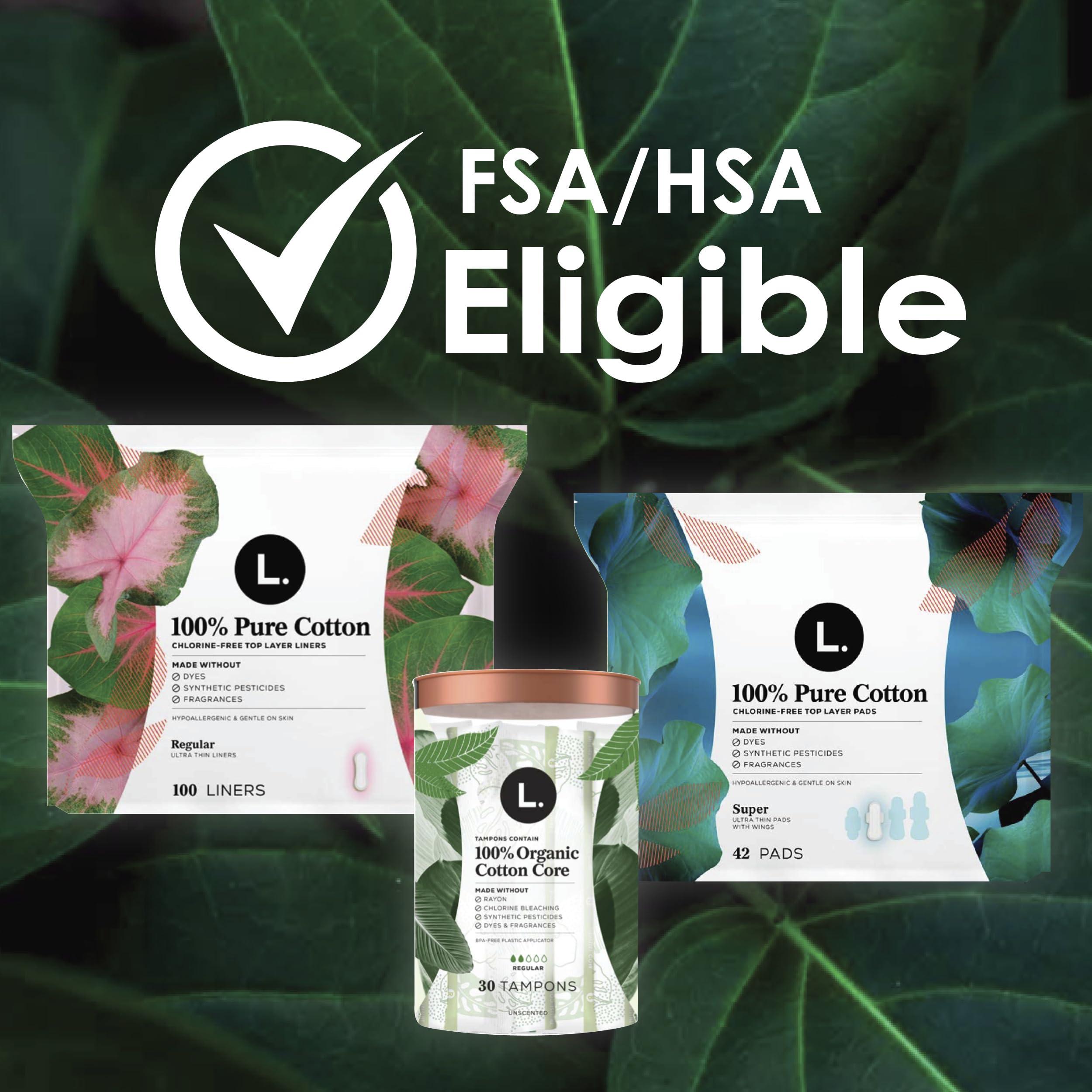 L. L. Ultra Thin Pads for Women, Super Absorbency, 100% Pure Cotton Top Layer, Unscented Pads with Wings, 56 Count Total