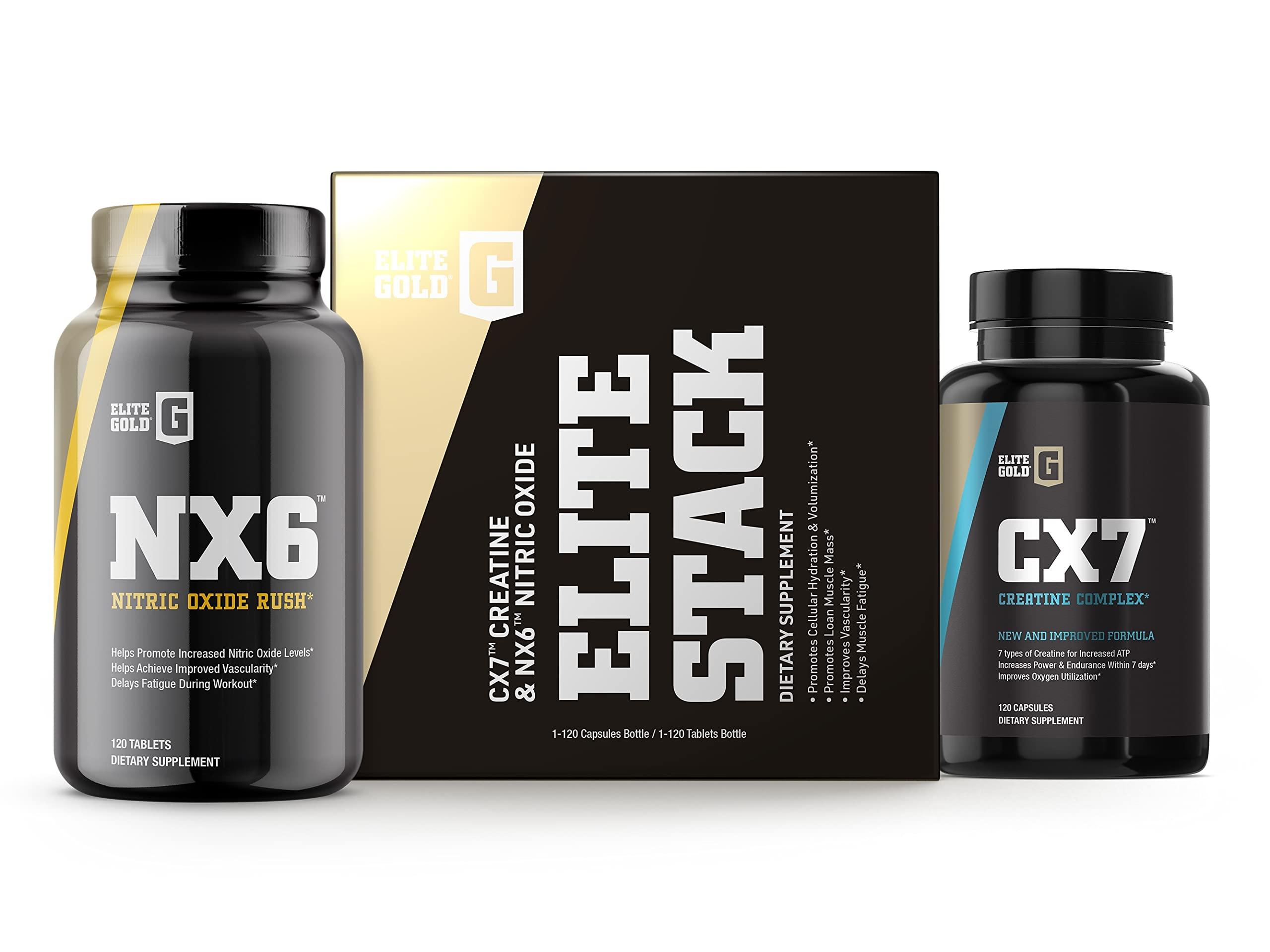 Complete Nutrition Elite Gold Elite Stack 2-Pack: NX6 Nitric Oxide Rush and CX5 Creatine Complex, Nitric Oxide Supplement, Muscle Recovery, 1 Count