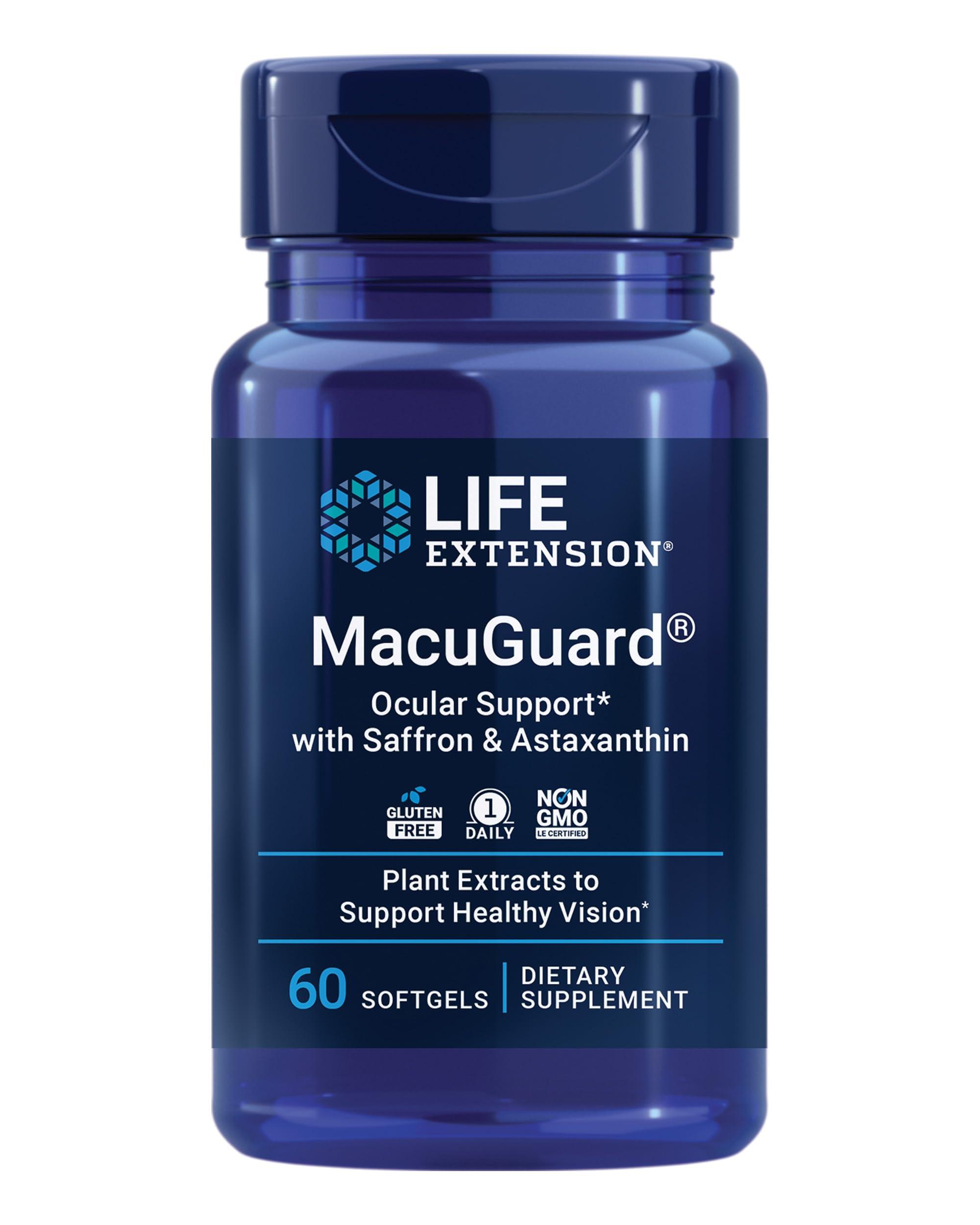 Life Extension Life Extension MacuGuard Ocular Support with Saffron & Astaxanthin  Eye Health Supplement for Healthy Vision  with lutein, zeaxanthin, meso-zeaxanthin  Gluten-free, Non-GMO  60 softgels