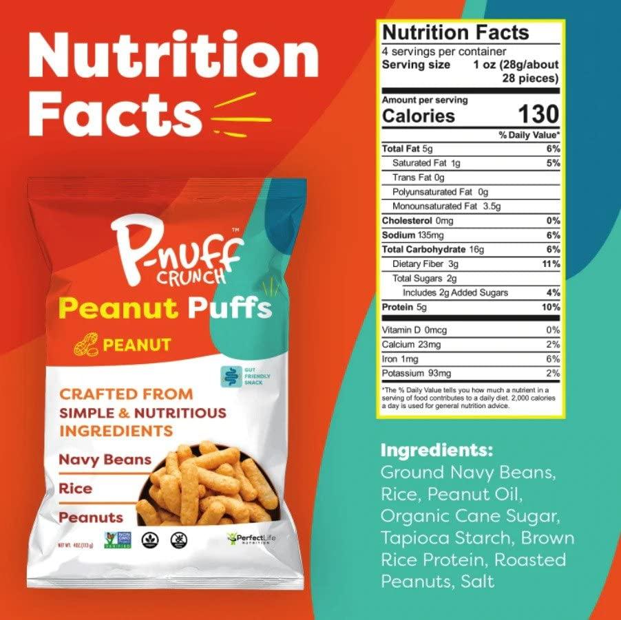 P-Nuff Pnuff Crunch Peanut Butter Puffs - Healthy Snacks, Low Calorie Snacks, Gluten Free Snacks, Vegan Snack, High Protein, Keto, Office Snacks, as Seen on Shark Tank - Savory Variety, 4 Oz Bag (Pack of 15)