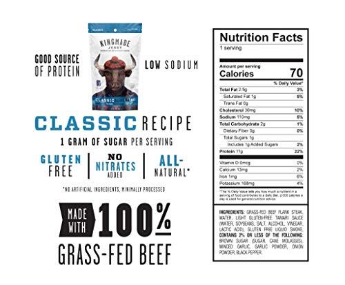 Kingmade Kingmade Beef Jerky Classic Premium Grass Fed Flank Steak Cuts, Gluten Free, Low Sugar & Low Sodium, No MSG Added, Natural Protein Snacks with No Nitrates & Nitrites (3 Pack)