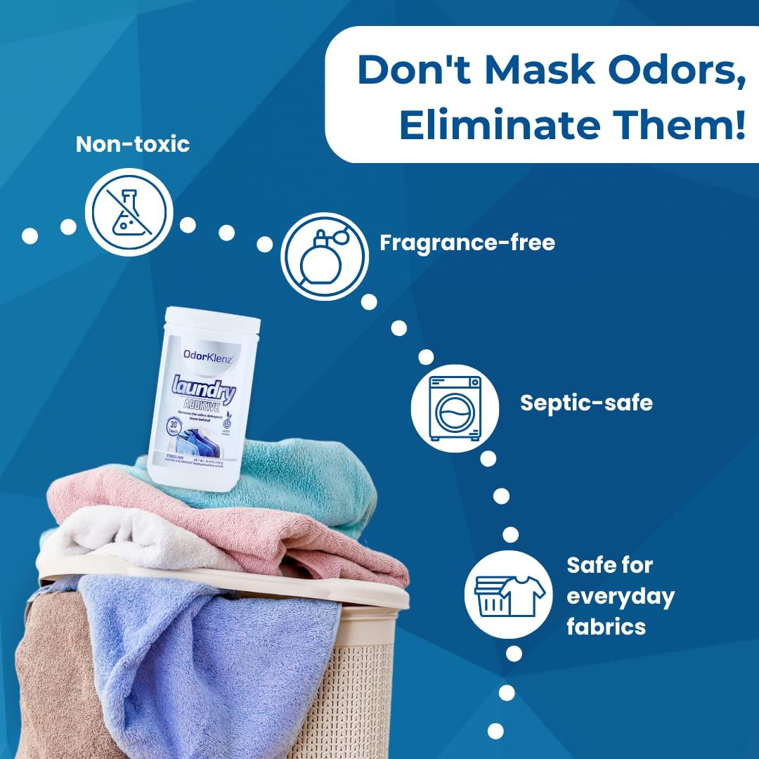 OdorKlenz OdorKlenz Laundry Additive Odor Remover, Powder, 30 Loads | Laundry Odor Eliminator for Strong Odors | Smoke Odor, Chemical Odors, Pet Odors & New Clothes Smell | Unscented and Non-Toxic