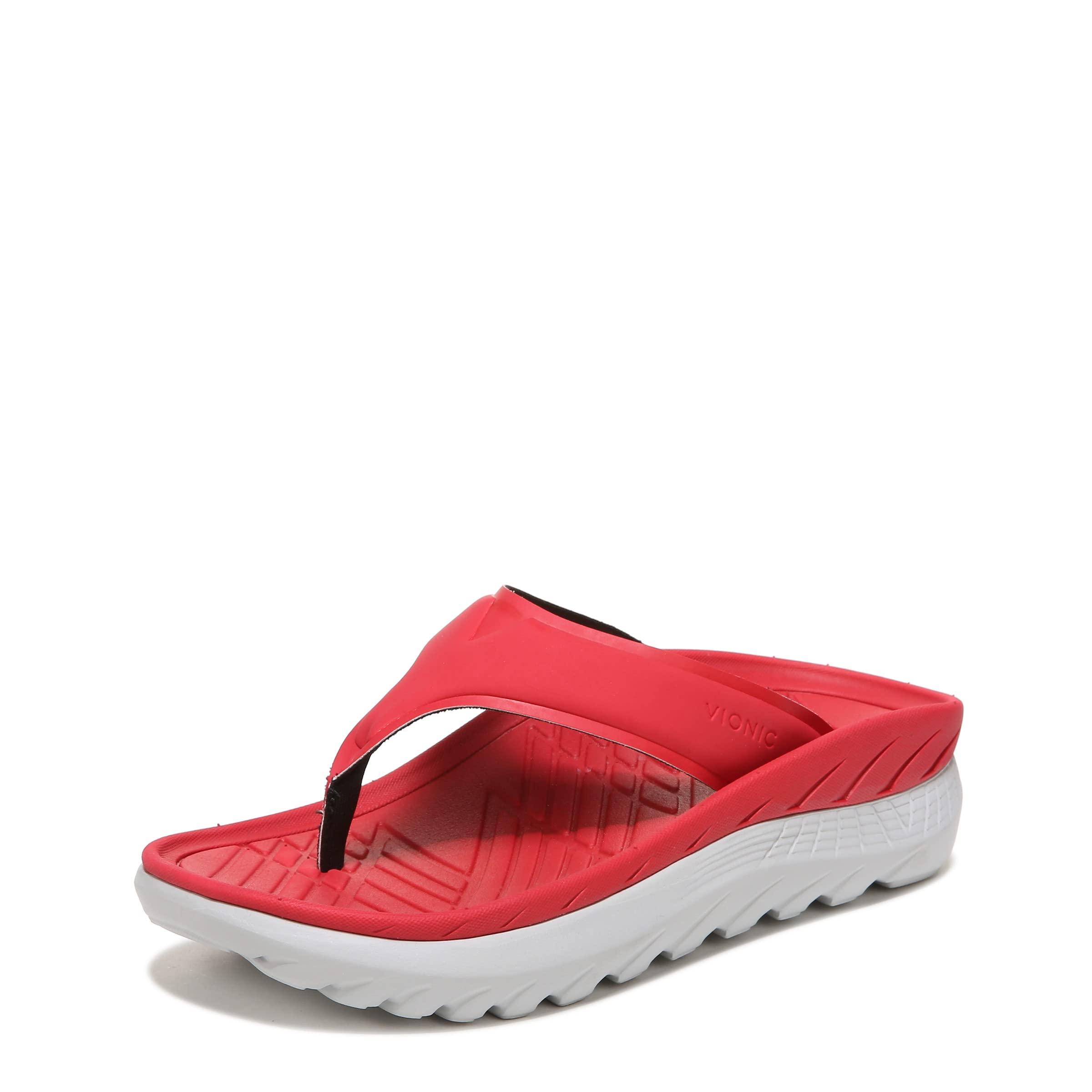 Vionic Vionic All Gender Blissful Restore Recovery Sandal- Supportive Toe-Post Flip Flops That Include Three-Zone Comfort with Orthotic Insole Arch Support,Women and Men Red/Vapor 5 Medium